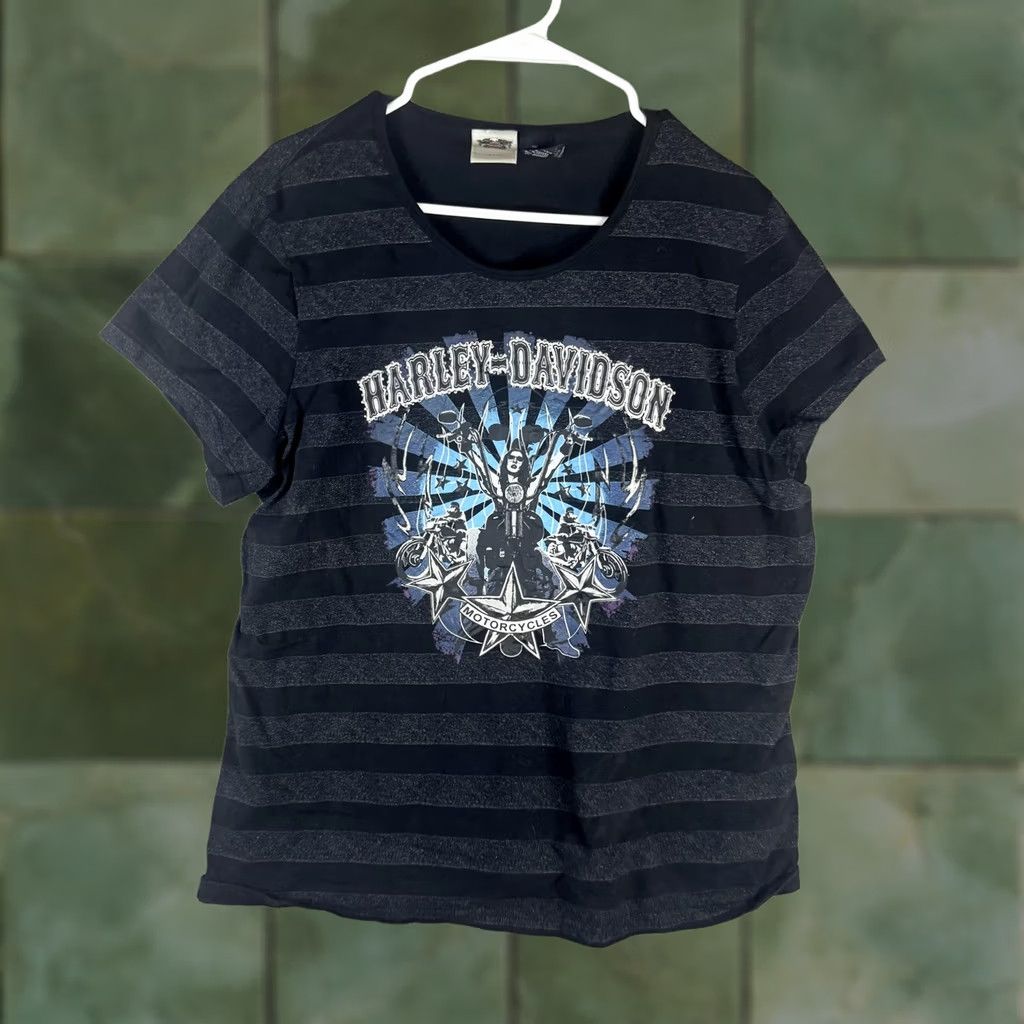 Harley Davidson Harley-Davidson Shirt Womens 2W Black Striped Scoop Neck Graphic Biker Tee Size XS / US 0-2 / IT 36-38 - 1 Thumbnail