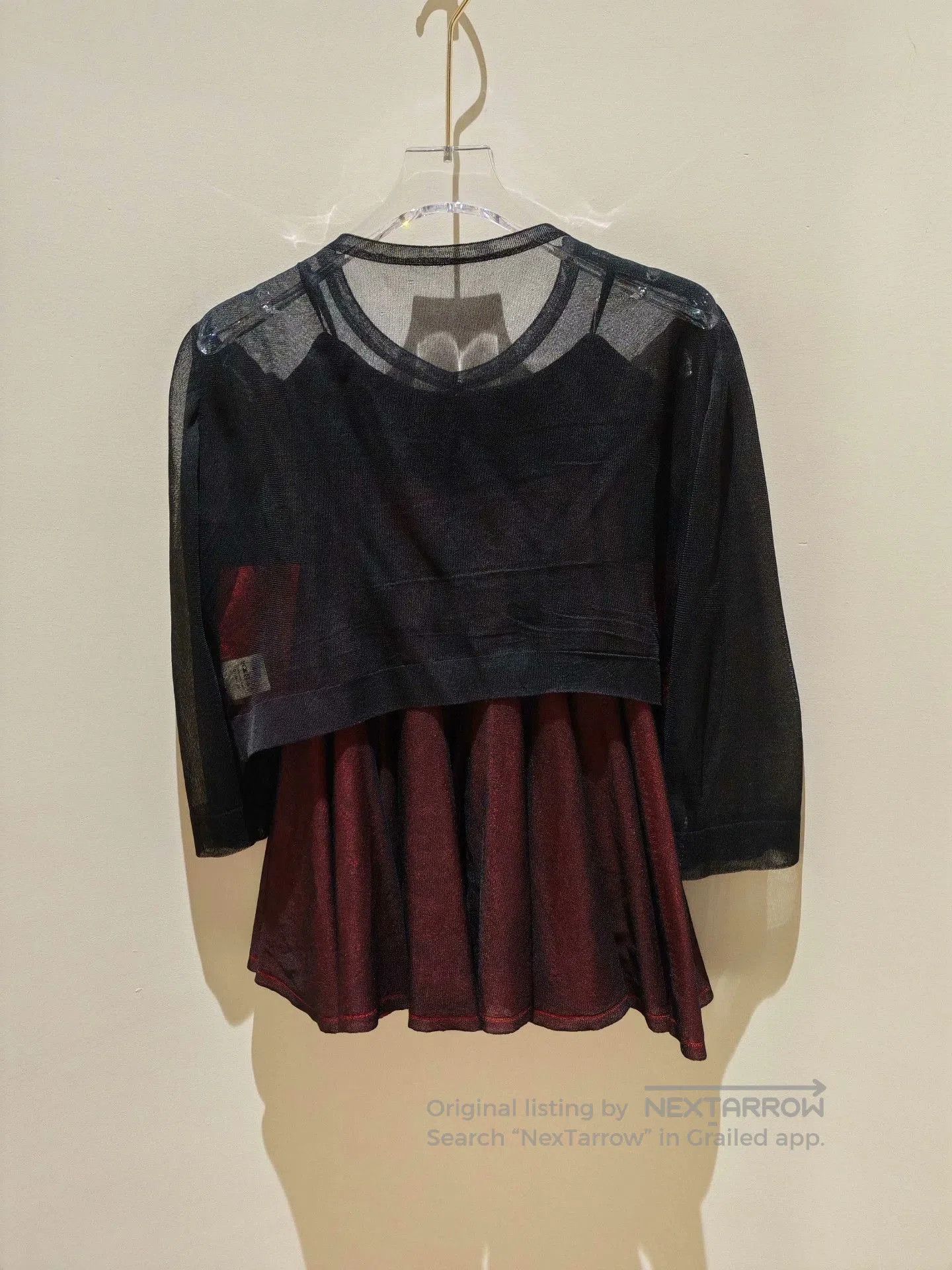 Alaia ALAIA Black Mesh & Burgundy Skirt Set. Size 39" - 4 Thumbnail
