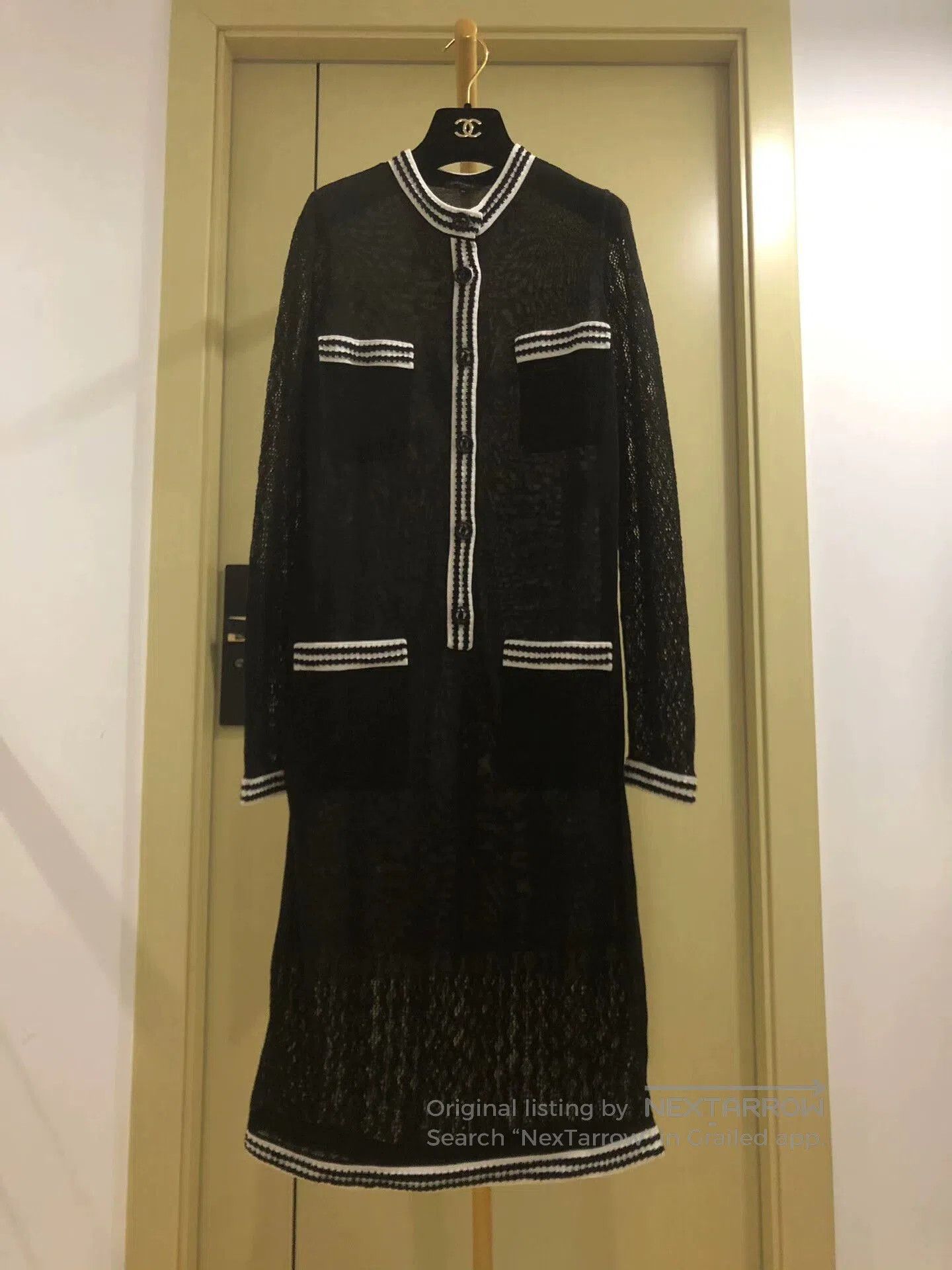 Chanel Chanel Black Lace Dress with Stripes. Size M / US 6-8 / IT 42-44 - 1 Thumbnail