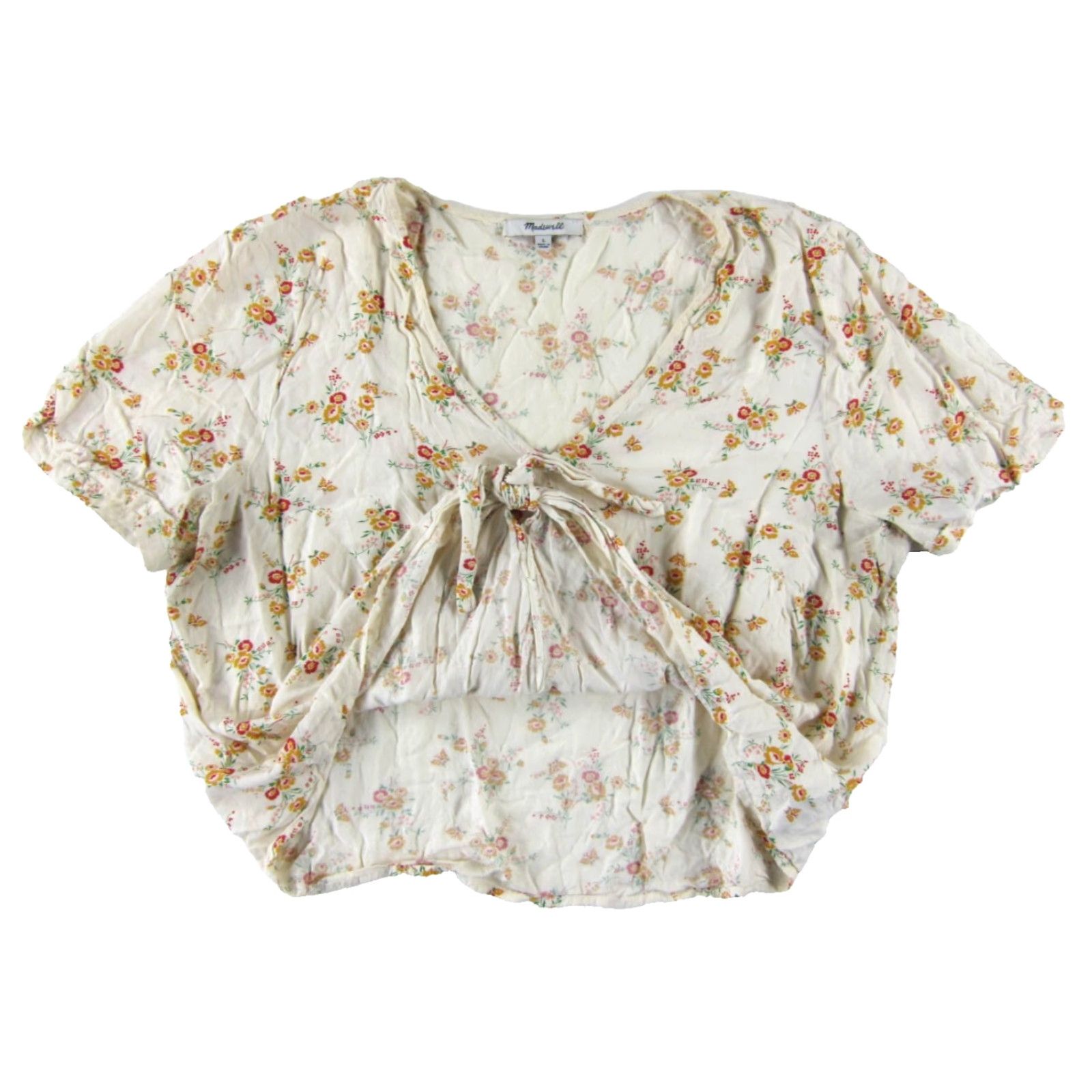 Madewell VINTAGE Madewell Blouse Shirt 100% Rayon Ivory Pink Green Orange Floral Short Sleeve L Womens Size L / US 10 / IT 46 - 4 Thumbnail
