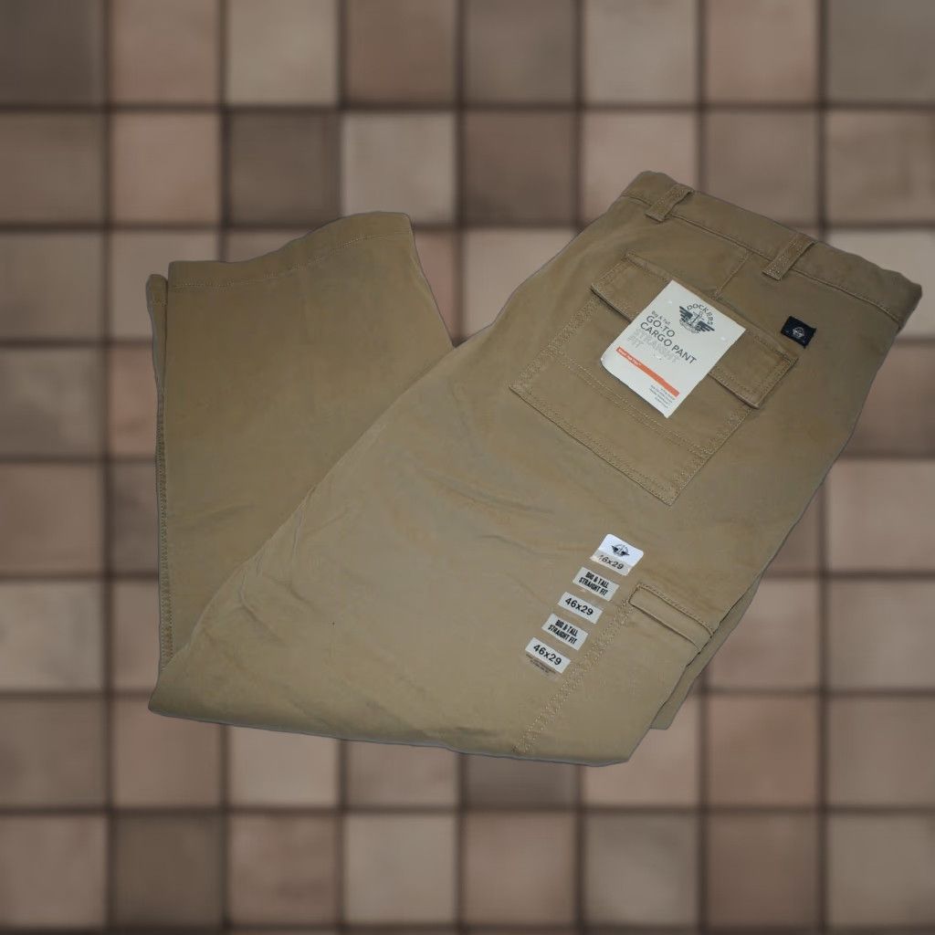 Dockers Cargo Pants Men 46 x 29 Tan Flat Front Cotton Blend NEW Big & Tall Mens