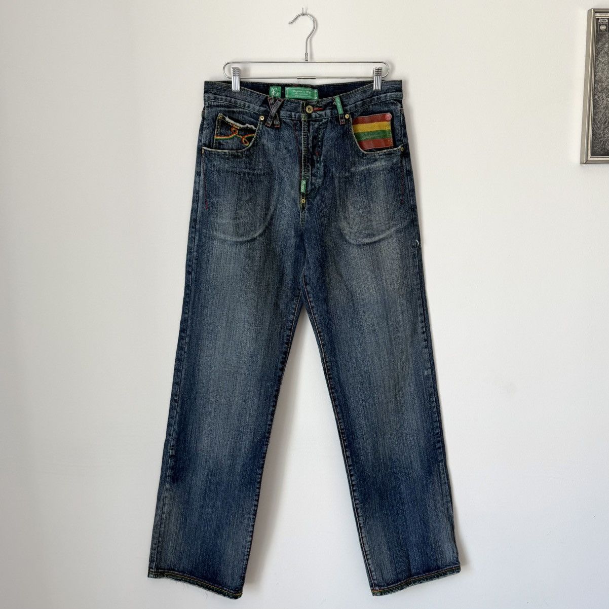 LRG Vtg 2000s LRG “Jamaican Royalty” Faded Baggy Jeans Y2K JNCO Size US 34 / EU 50 - 7 Thumbnail
