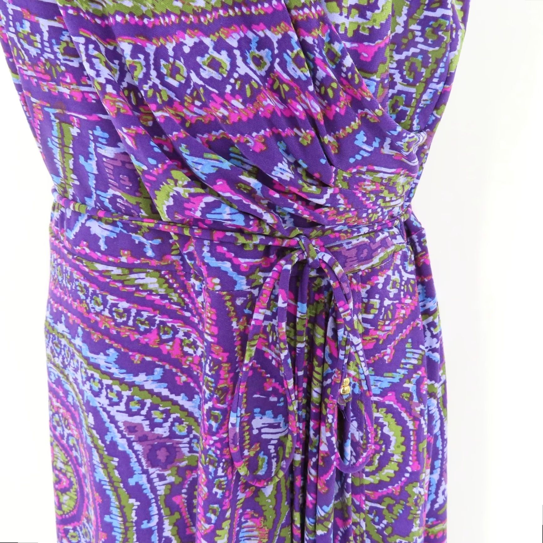 Ralph Lauren Lauren Ralph Lauren Women Small Purple Green Blue Scroll V Neck Sleeveless Dress Size S / US 4 / IT 40 - 3 Thumbnail