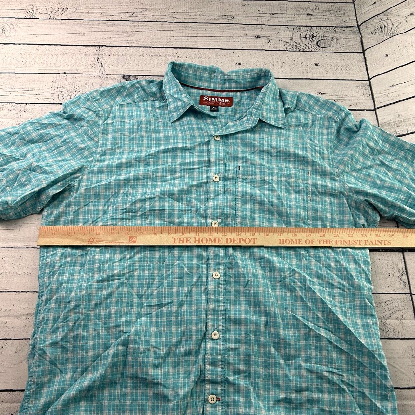 Vintage SIMMS Plaid Nylon Short Sleeve Button-Front Shirt Mens XL Blue White Size US XL / EU 56 / 4 - 5 Thumbnail
