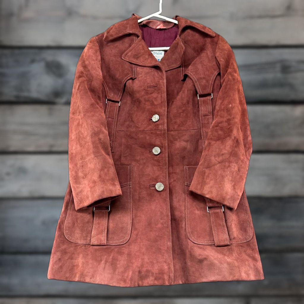 Vintage VINTAGE Windsor Coat Women M Red Long Leather Trench Buckle Steampunk 90s Overcoat Lined Pocketed Size M / US 6-8 / IT 42-44 - 1 Thumbnail