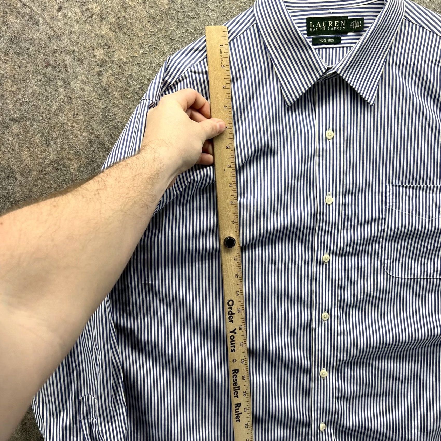 Ralph Lauren Lauren Ralph Lauren Dress Shirt Mens 17.5 34/35 Blue Stripe Non Iron Long Sleeve Shirt Size 48R - 5 Thumbnail