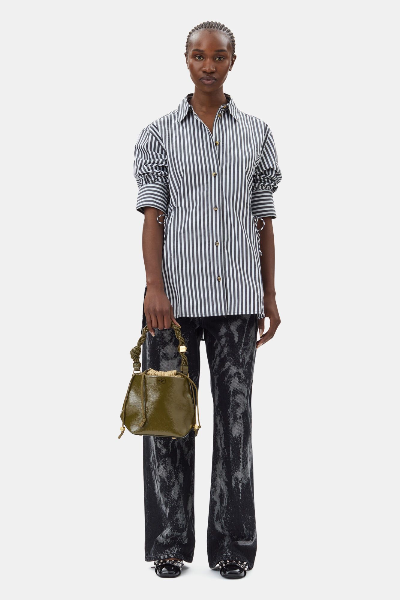 Ganni o1s22i1n0525 Oversized Striped Shirt in Black/White Size XXS / US 00 / IT 34 - 4 Thumbnail