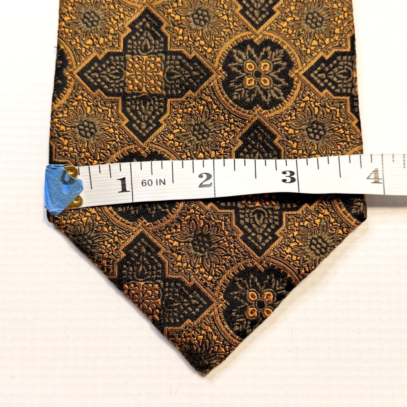 Vintage Kolte Tie Mens One Size Gold Italy Brown Geometric Floral Silk Necktie Size ONE SIZE - 5 Thumbnail