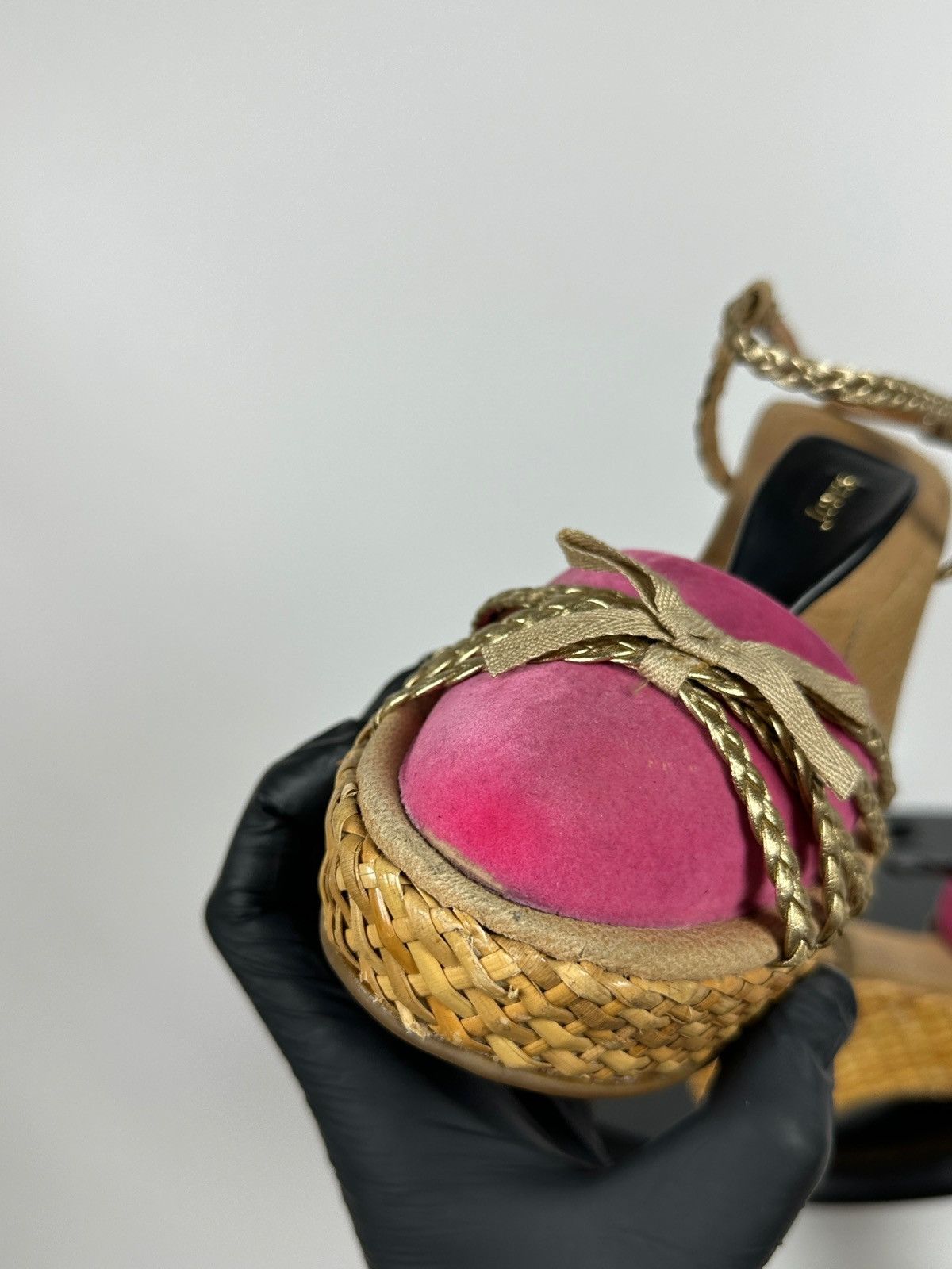 Prada Prada Braided Leather Woven Raffia Wedge Ankle Strap Sandals Size US 9.5 / IT 39.5 - 22 Thumbnail
