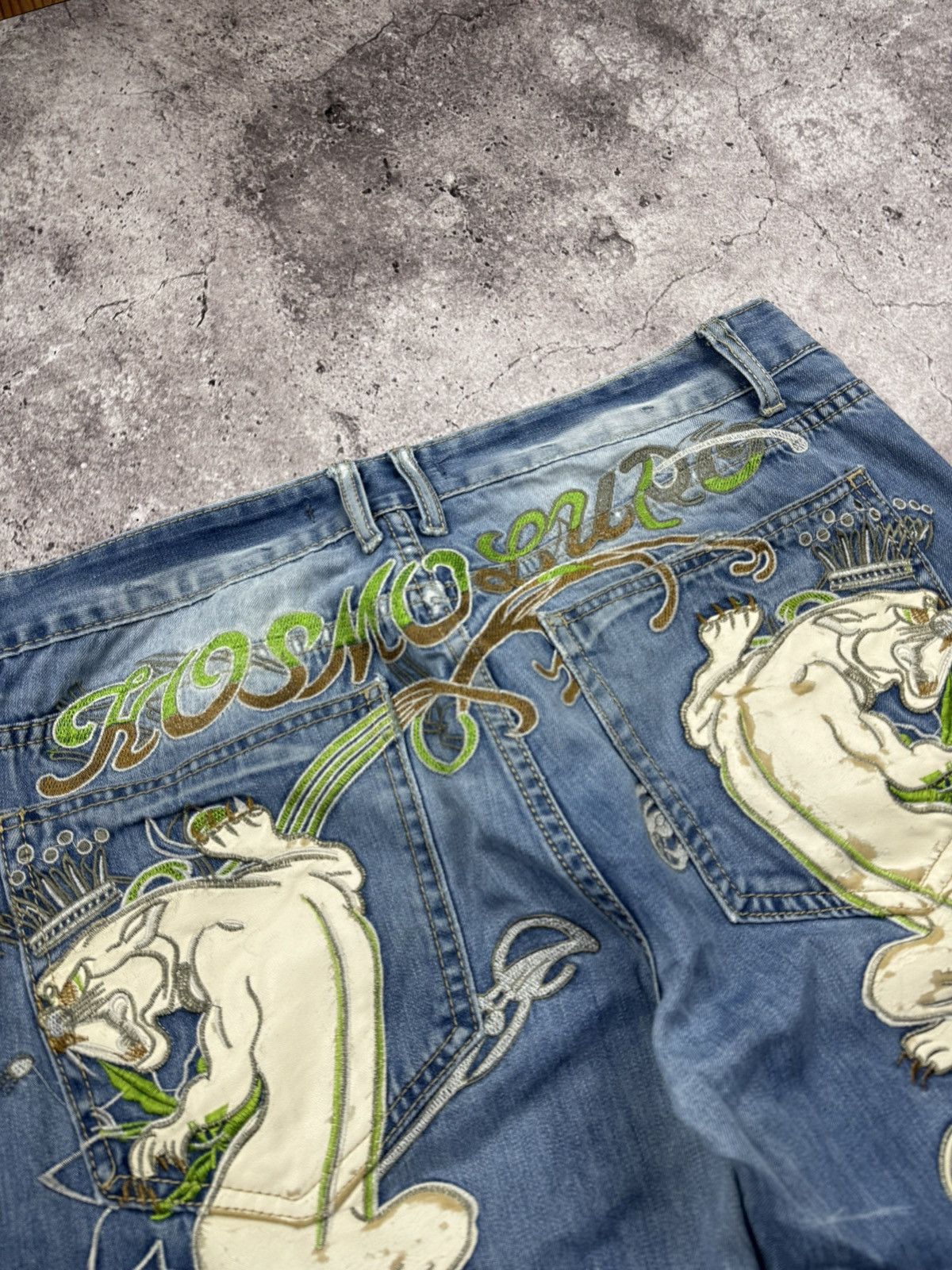 Japanese Brand Y2K Kosmo Lupo Jeans Panther Logo Back Washed Denim Ed Hardy Size US 36 / EU 52 - 9 Thumbnail