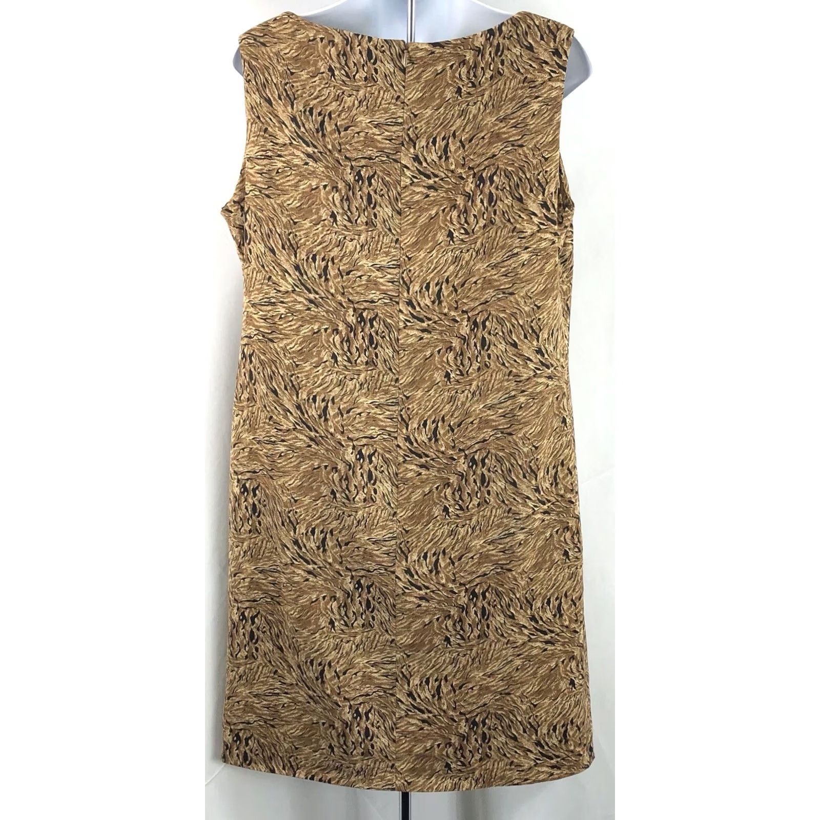 Vintage Dressbarn Sleeveless Sheath Dress 12 Brown Animal Print Boatneck 90s Y2K Classic Women Dress Size XL / US 12-14 / IT 48-50 - 3 Thumbnail