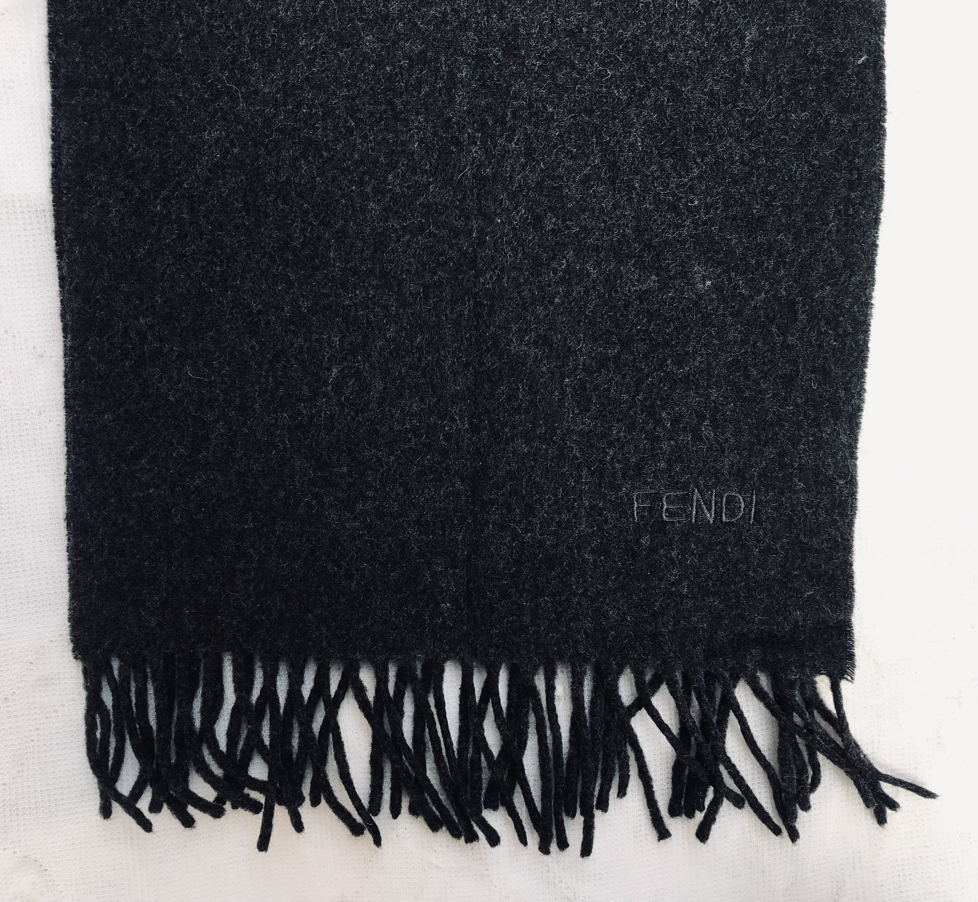 Fendi Fendi Cravatte Scarf Fringe Cashmere Wool Black Unisex Size ONE SIZE - 4 Thumbnail