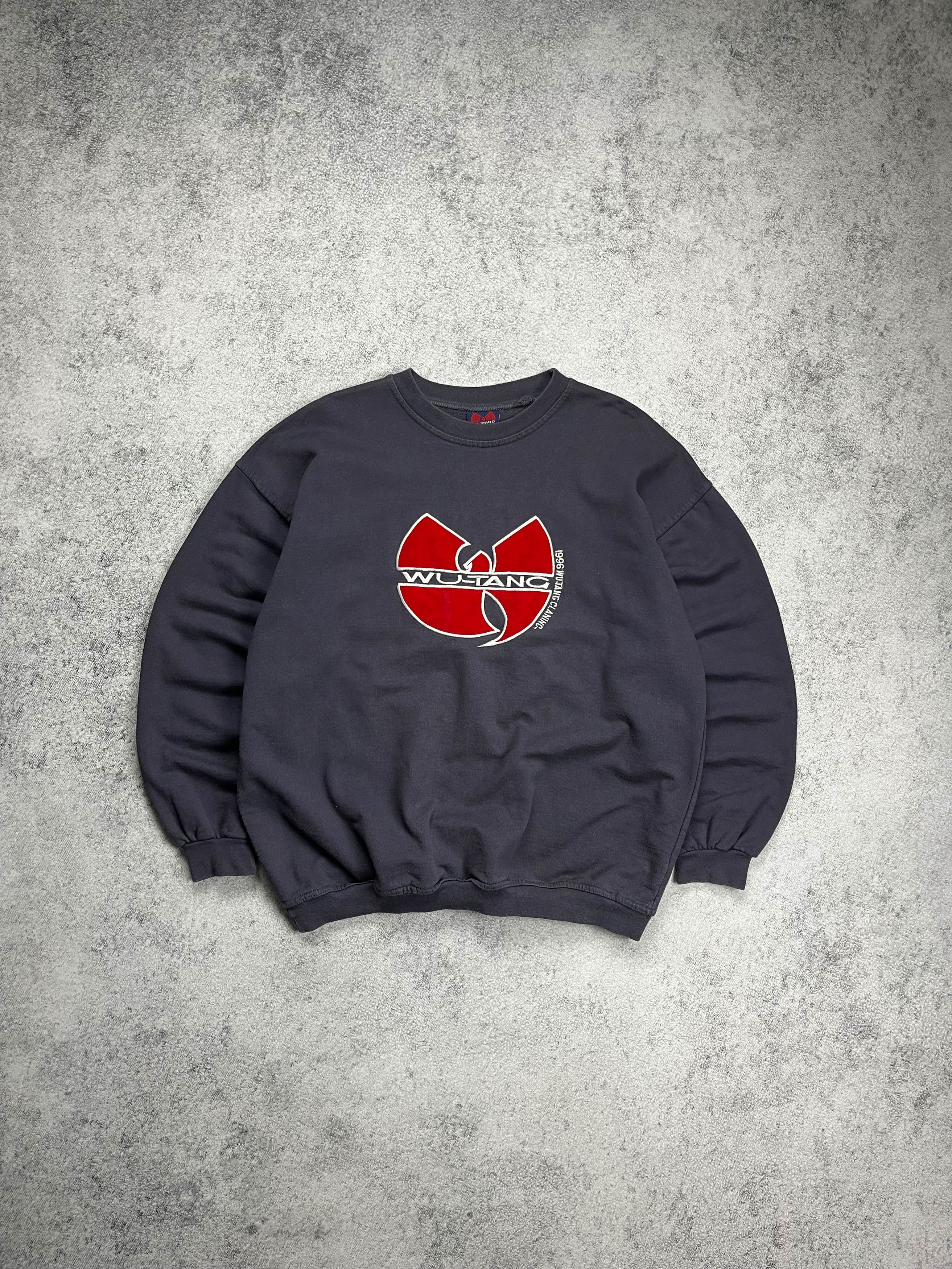 image of Vintage 1996 Wu Tang Velour Logo Sweatshirt in Grey, Men's (Size 2XL)