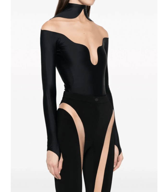 Mugler o1s22i1n1024 Long Sleeve Illusion Bodysuit in Black Size S / US 4 / IT 40 - 3 Thumbnail