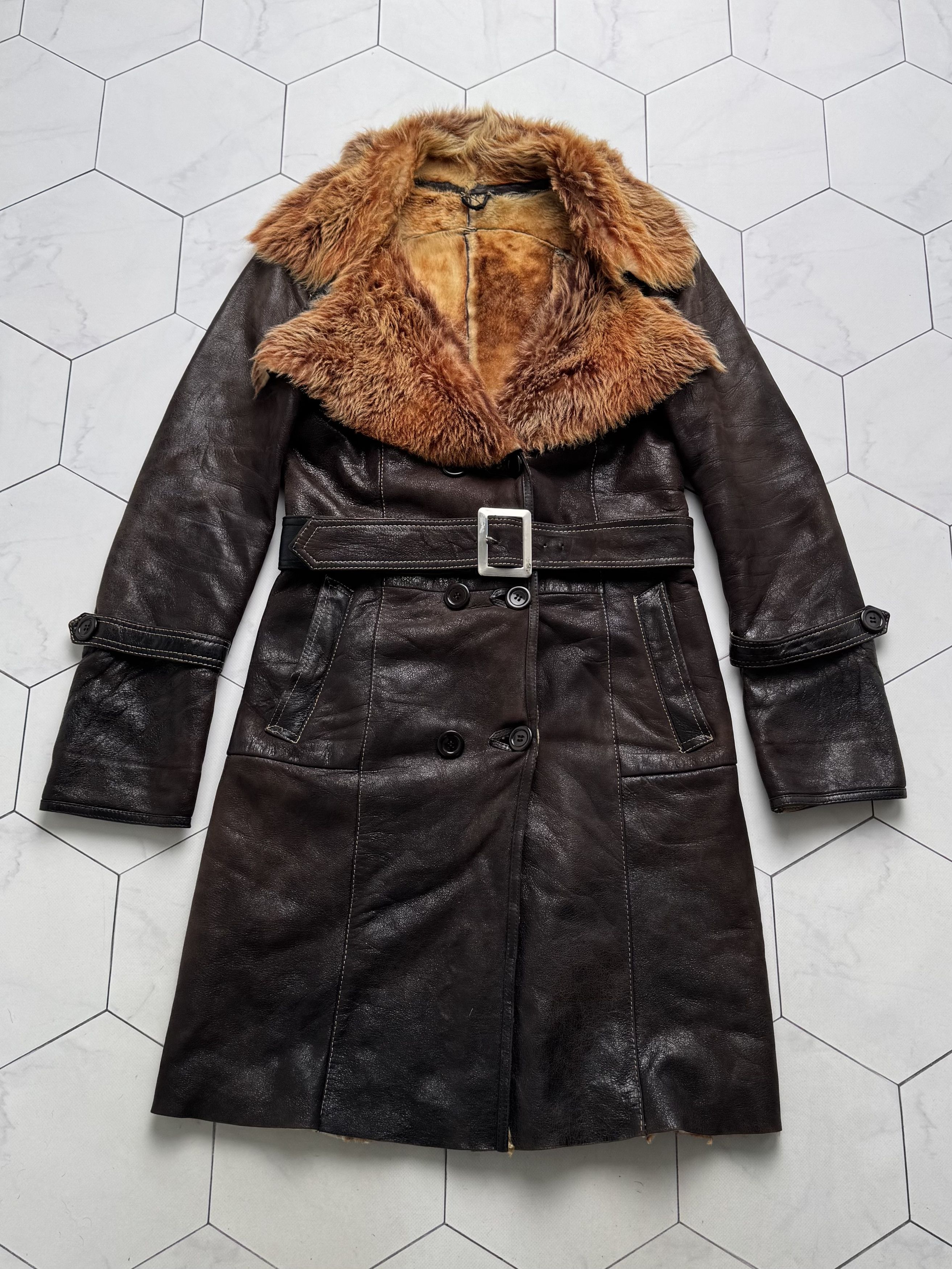 Vintage Vintage Real Sheepskin Coat With Belt (B250)D15E2 Size XS / US 0-2 / IT 36-38 - 5 Thumbnail