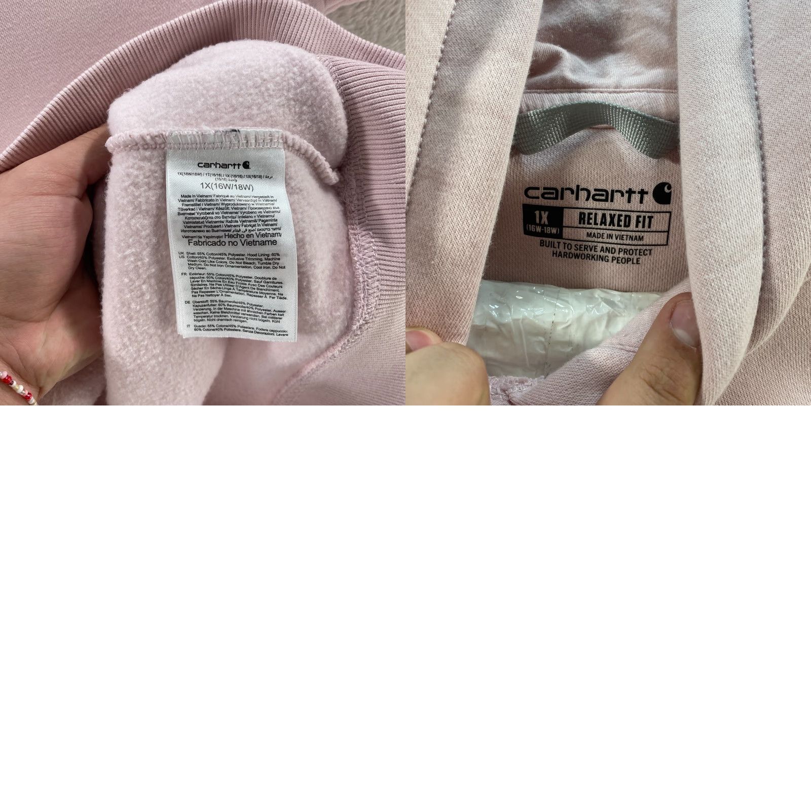 Carhartt VINTAGE Carhartt Pink Womens 1X Hoodie Sweatshirt Relaxed Fit Pullover Pockets Shirt 16W-18W 1X Womens Pullover Hoodie Pink Carhartt Size XL / US 12-14 / IT 48-50 - 8 Thumbnail