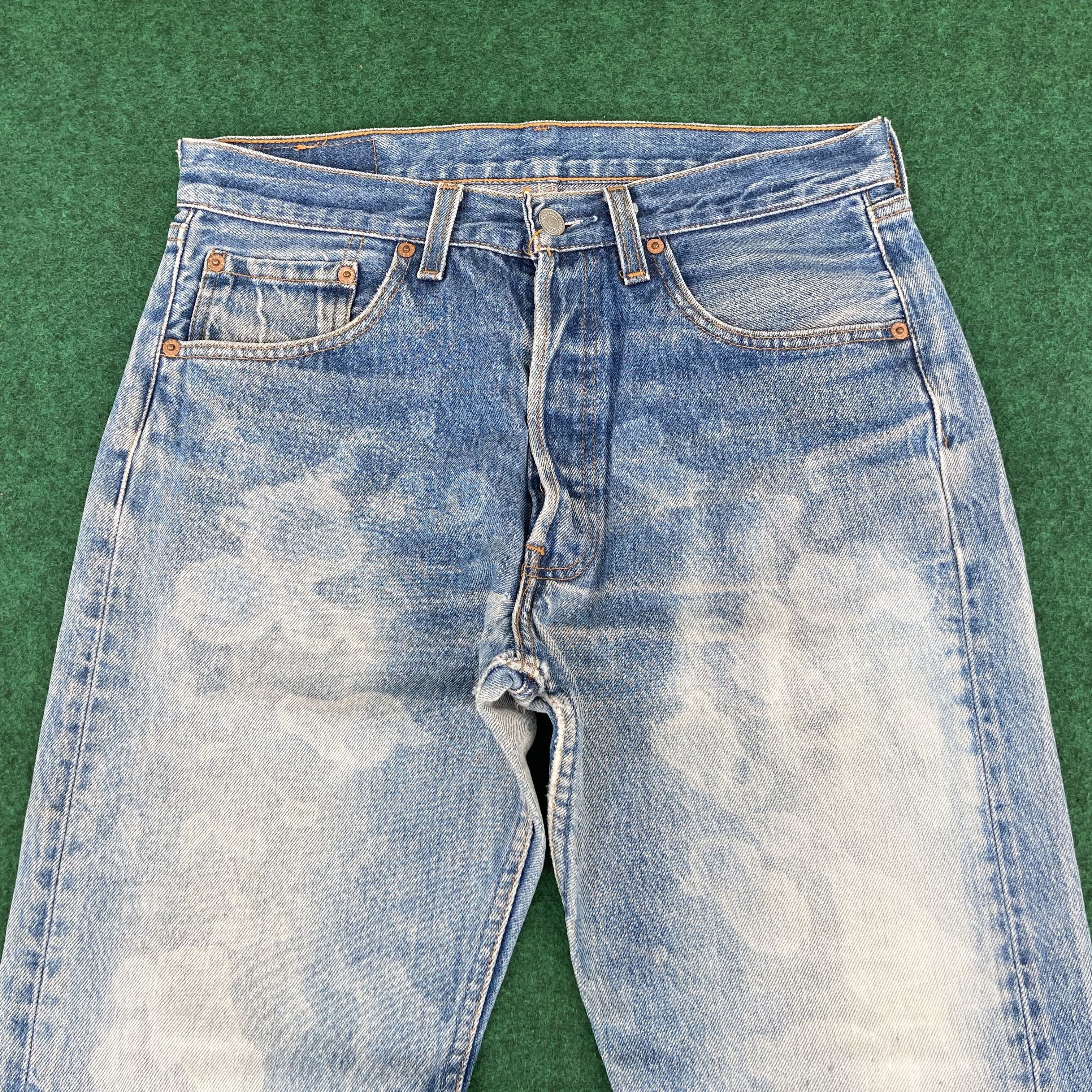 Levi's × Vintage Vtg Levis 501 Distressed Ripped Light Blue Bleach Punk Jeans Size US 31 - 3 Thumbnail