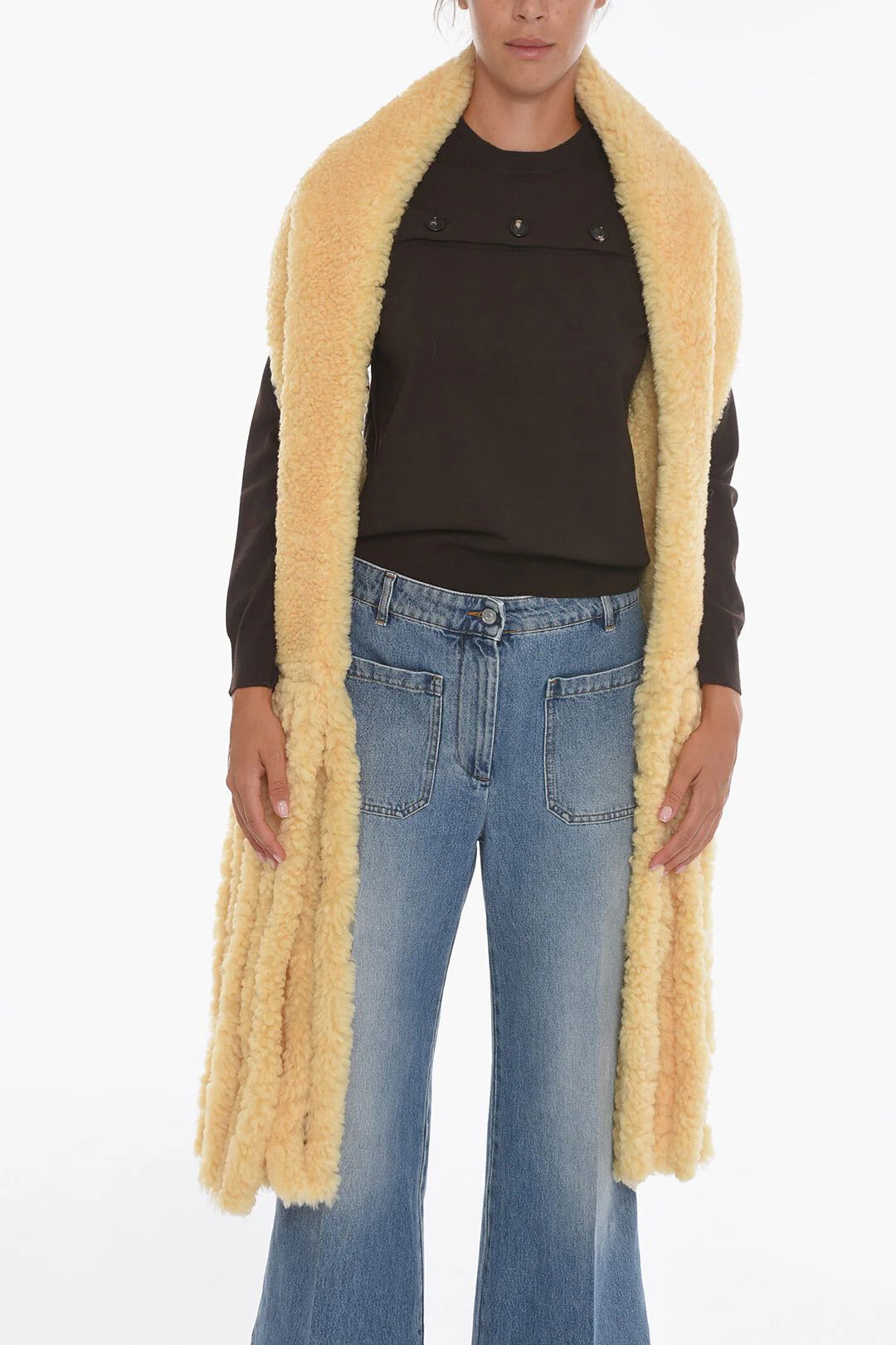 Bottega Veneta og1mm0426 Size: OS / Shearling Scarf in Yellow Size ONE SIZE - 1 Thumbnail