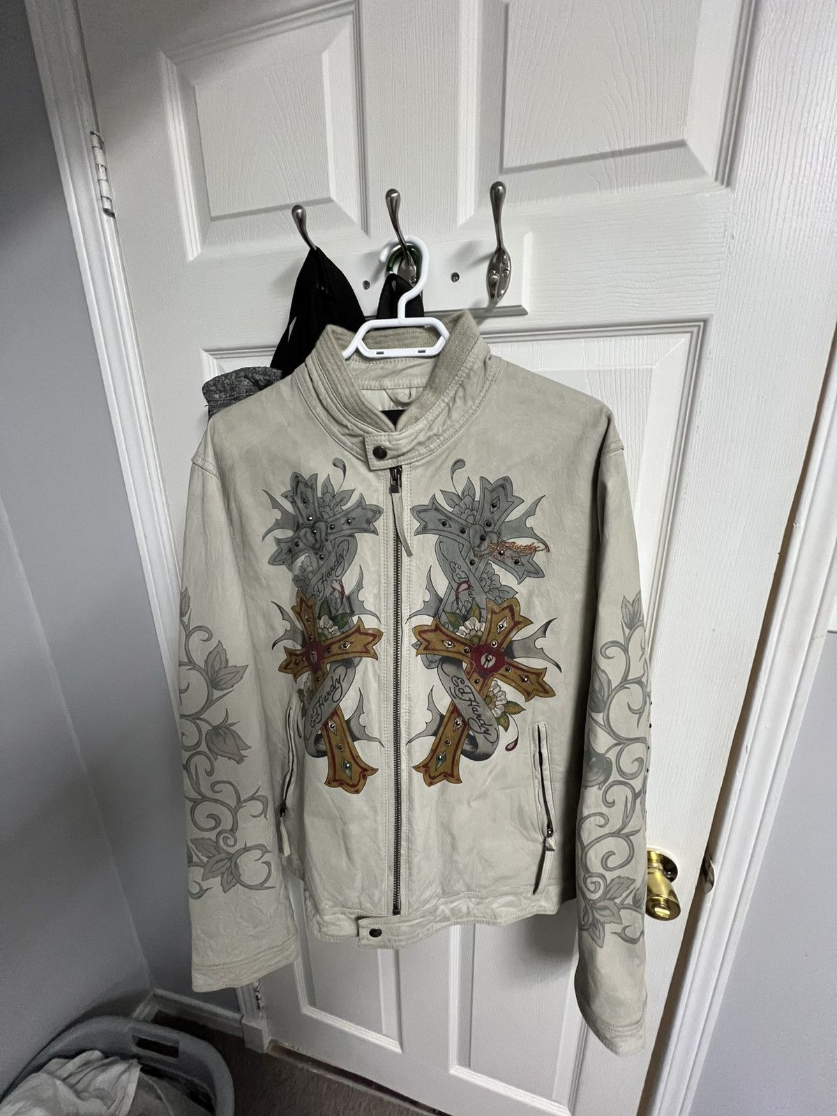 Christian Audigier × Ed Hardy Ed Hardy x Christine Audigier Leather Jacket Off White Size US XL / EU 56 / 4 - 6 Thumbnail
