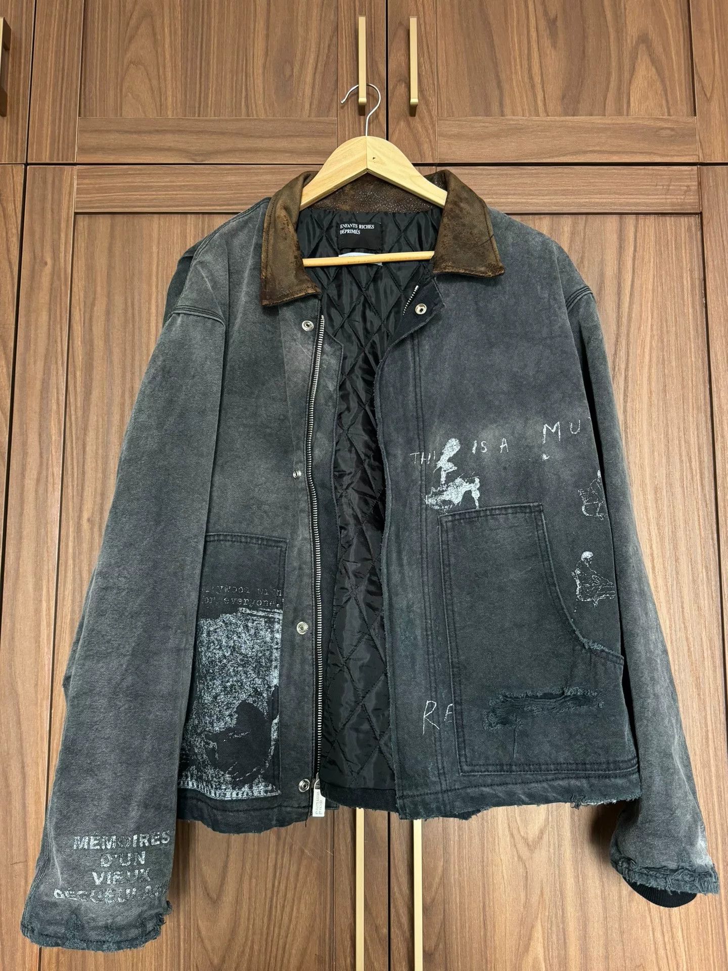 Enfants Riches Deprimes ERD Distressed Denim Jacket with Leather Collar Size US XL / EU 56 / 4 - 1 Thumbnail