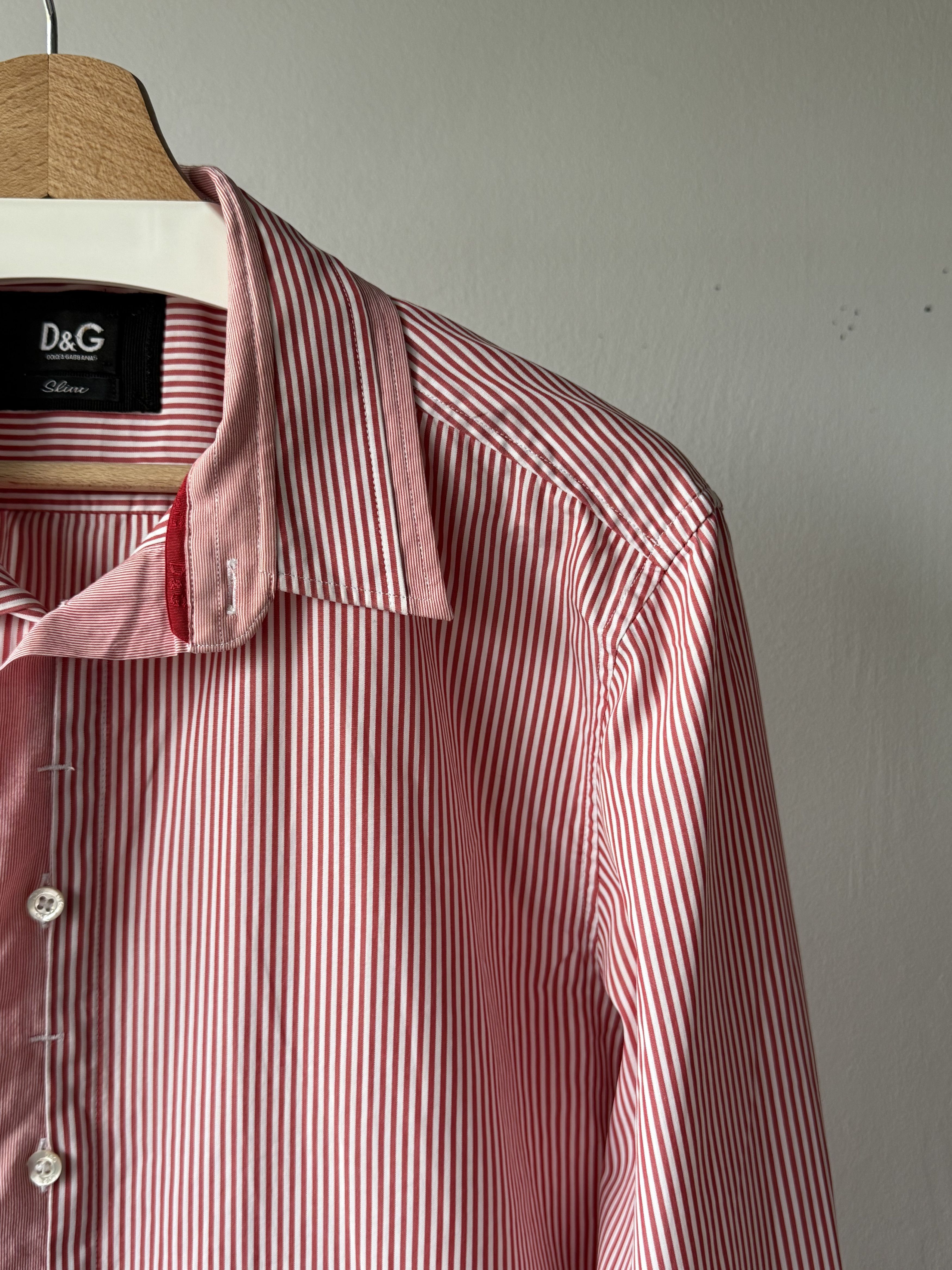 Dolce & Gabbana Dolce & Gabbana Slim Fit Red White Striped Long Sleeve Shirt Size US M / EU 48-50 / 2 - 6 Thumbnail