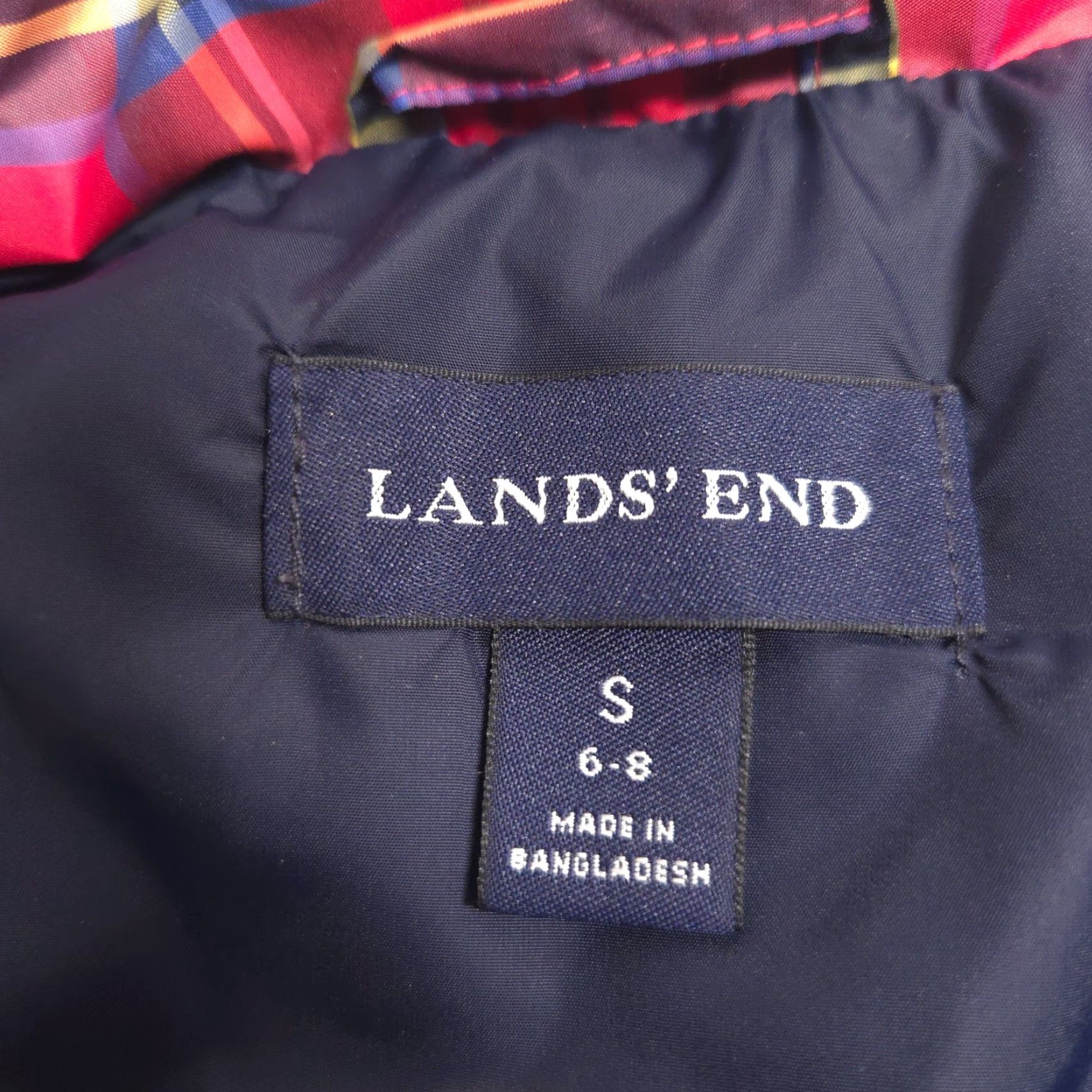 Lands' End Lands End Lands' End Womens S Red Tartan Plaid Down Puffer Vest Funnel Neck Layer Friendly