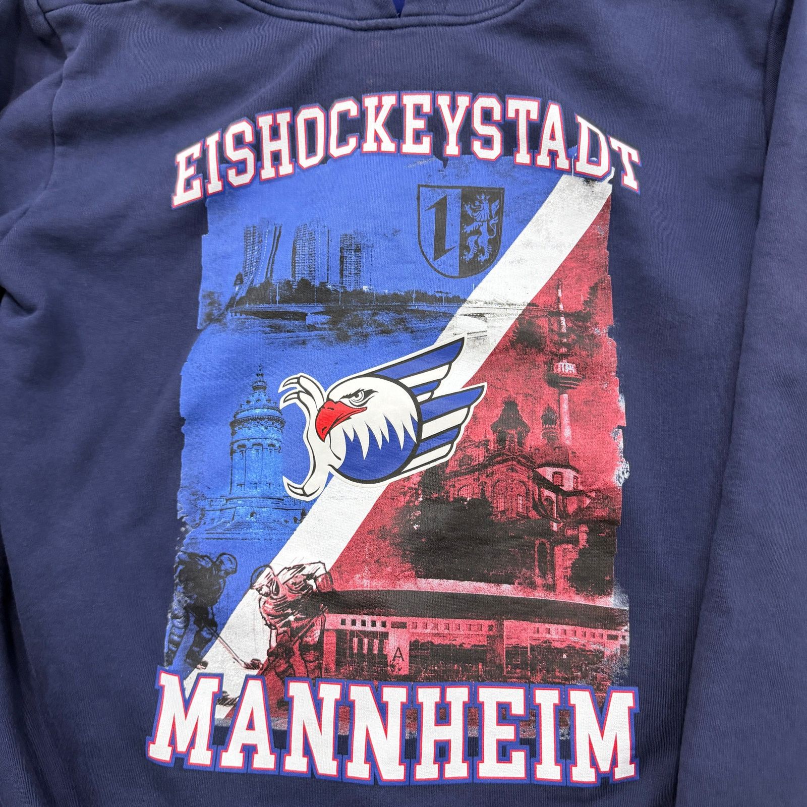 Vintage Adler Mannheim Hockey Hoodie Men's Large Blue Pullover Size US L / EU 52-54 / 3 - 3 Thumbnail