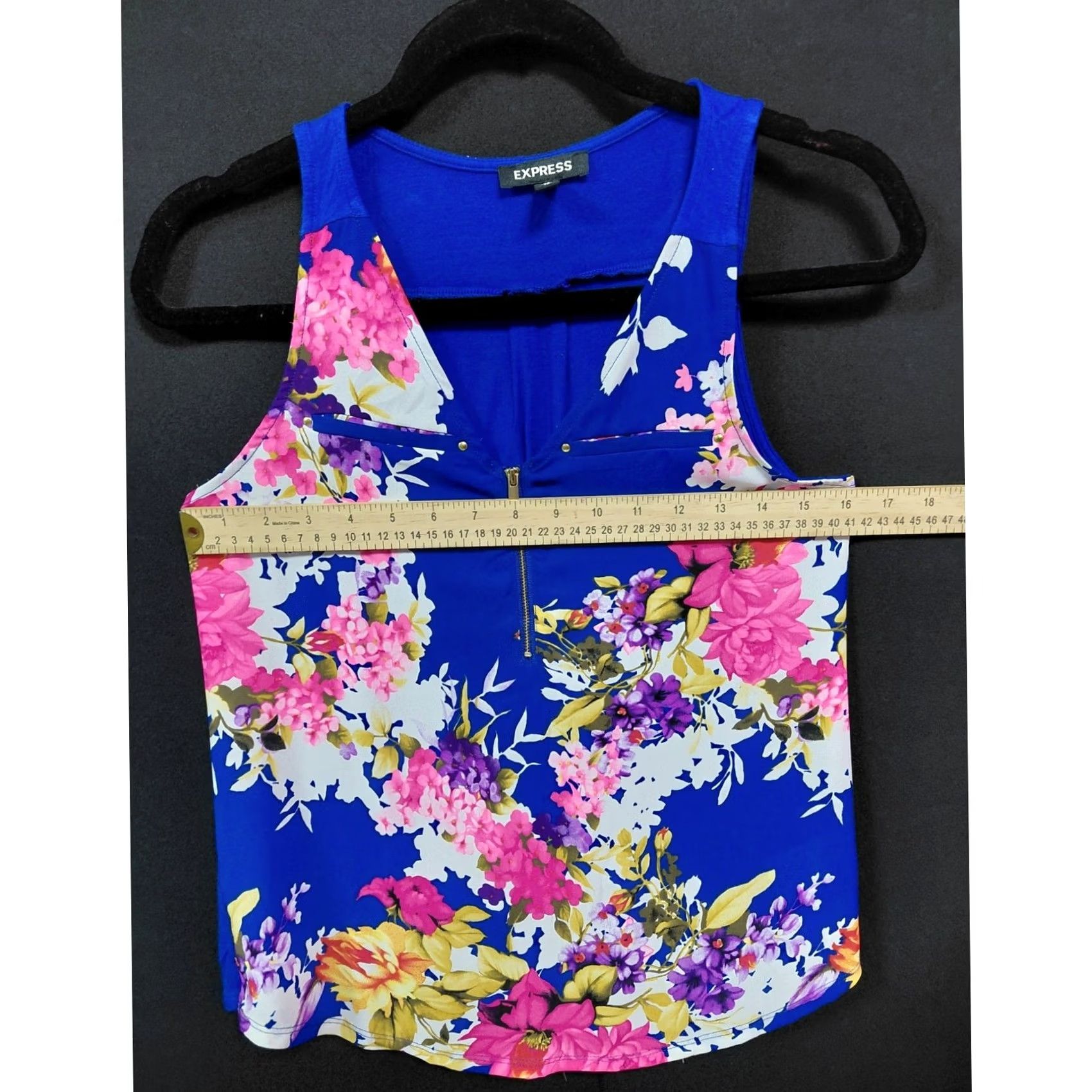 Express Express Floral Print Sleeveless Top XS Petite Blue - Lightweight, Zip, Blouse, Women's Shirt Size XS / US 0-2 / IT 36-38 - 5 Thumbnail
