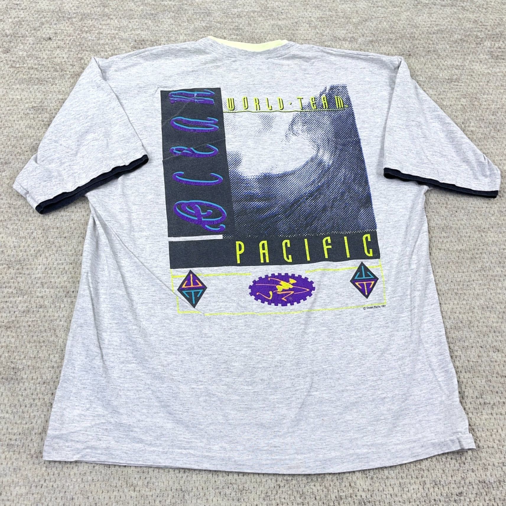 Ocean Pacific VINTAGE Ocean Pacific Shirt Men Large Gray Surf World Team 90s Gray USA Wave Size US L / EU 52-54 / 3 - 3 Thumbnail