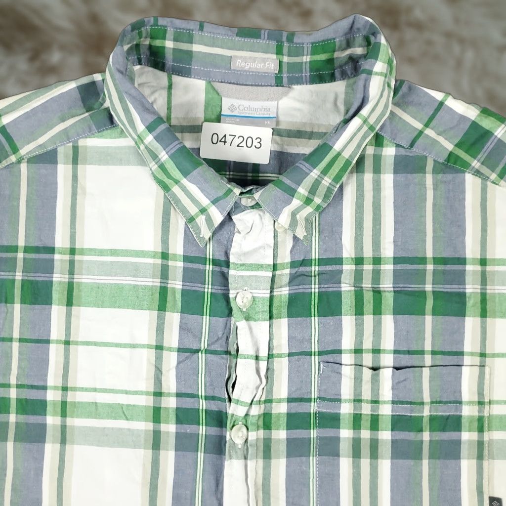 Vintage Columbia Shirt Mens XL Green Blue Plaid Button Up Short Sleeve Size US XL / EU 56 / 4 - 1 Thumbnail