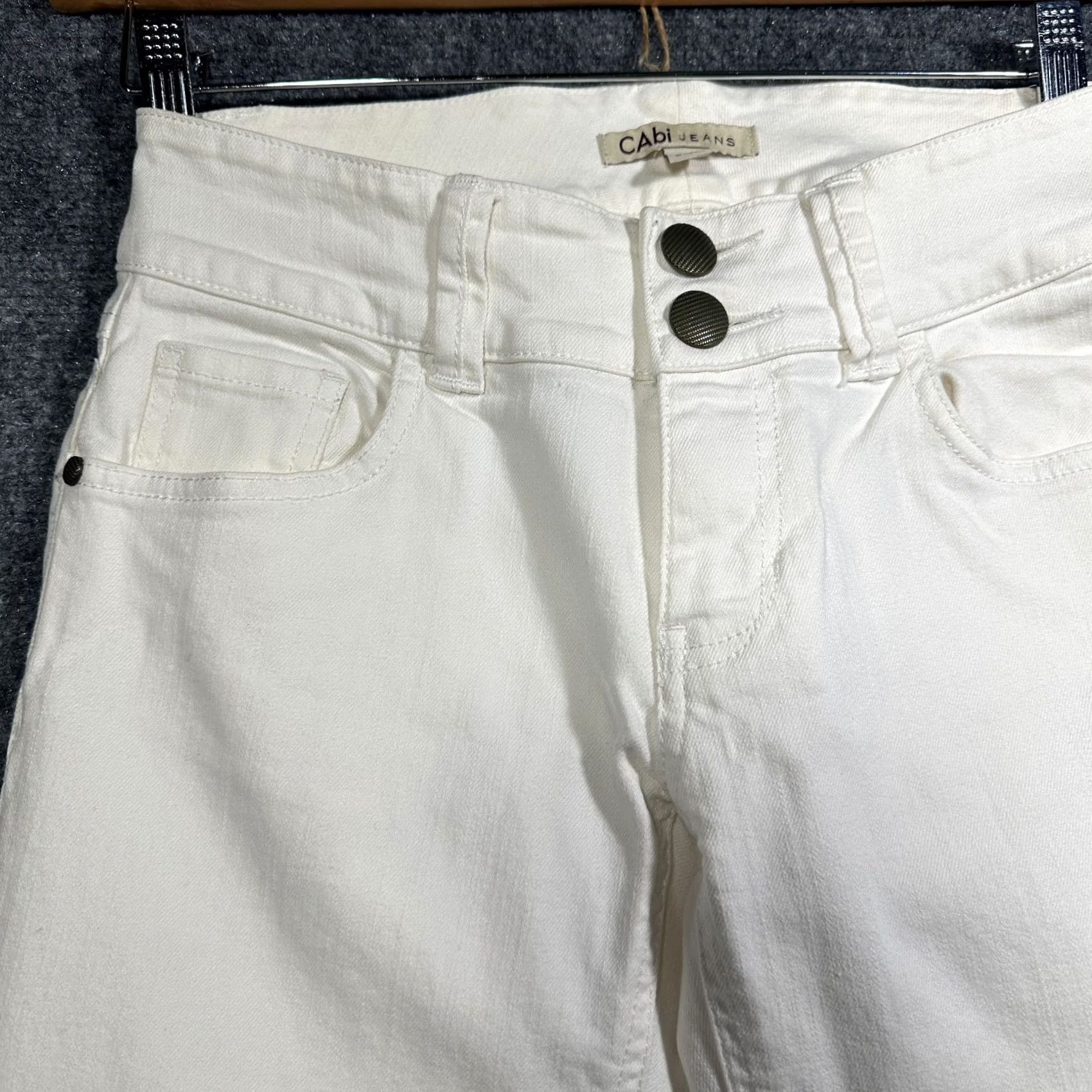 Vintage CAbi Lou Lou Straight Jeans Womens 2 White Cotton Stretch 5-Pocket Denim 32in Inseam Size 26" / US 2 / IT 38 - 4 Thumbnail