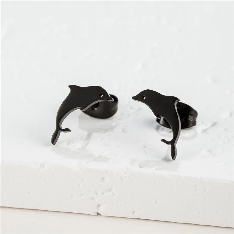 Jewelry Dolphin Mini Stud Earrings Charm Earring Gift Size ONE SIZE - 1 Preview