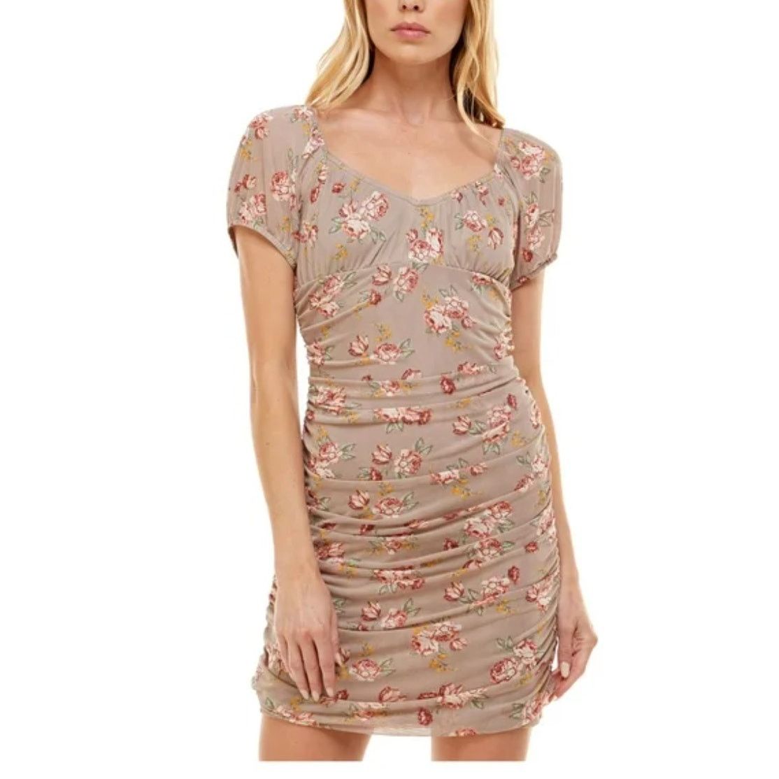 Other No Comment NY-LA | Ruched Floral Short Sleeve Dress | Small Size S / US 4 / IT 40 - 6 Thumbnail
