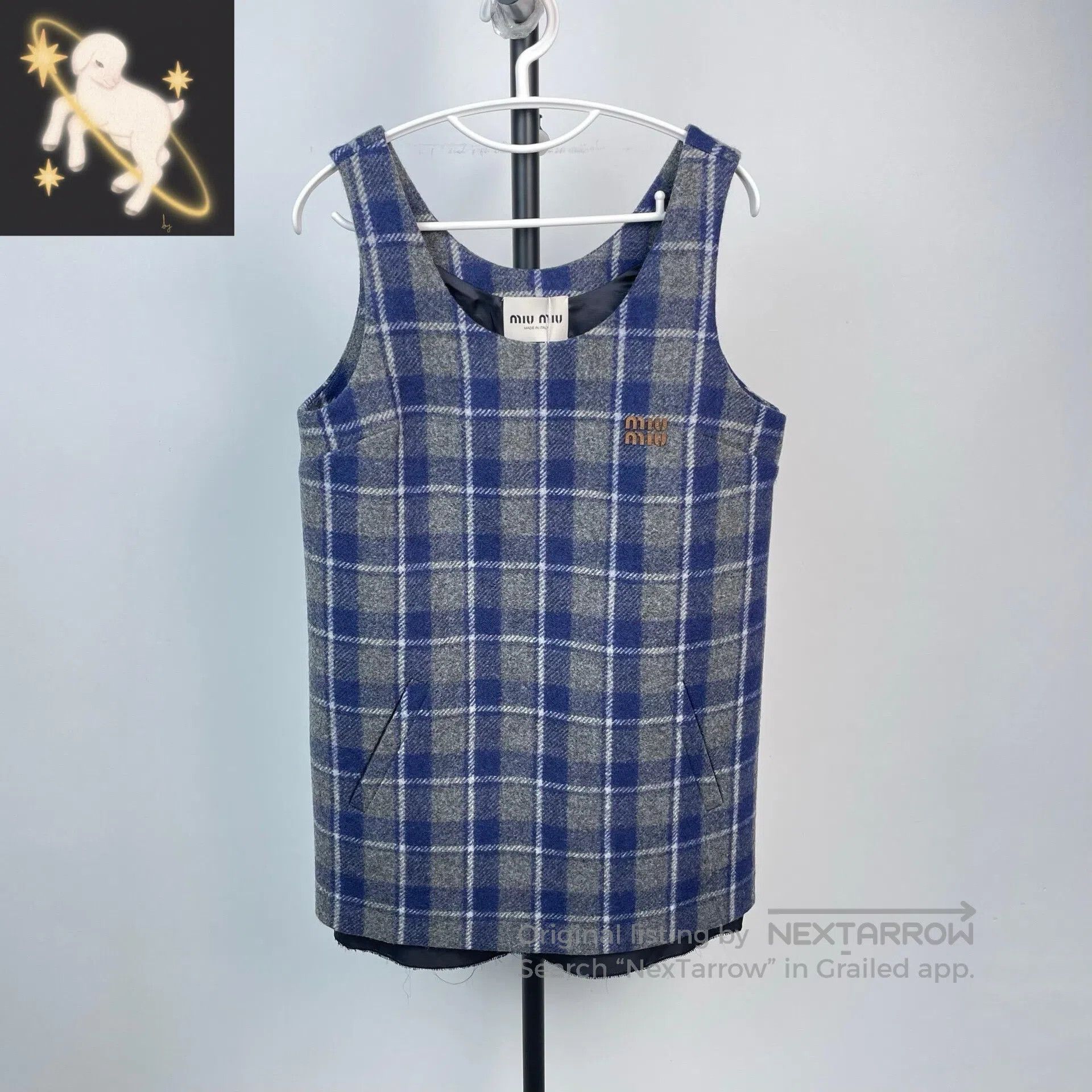 Miu Miu Miu Miu Autumn and winter blue-gray checkered mini wool dr Size S / US 4 / IT 40 - 1 Thumbnail