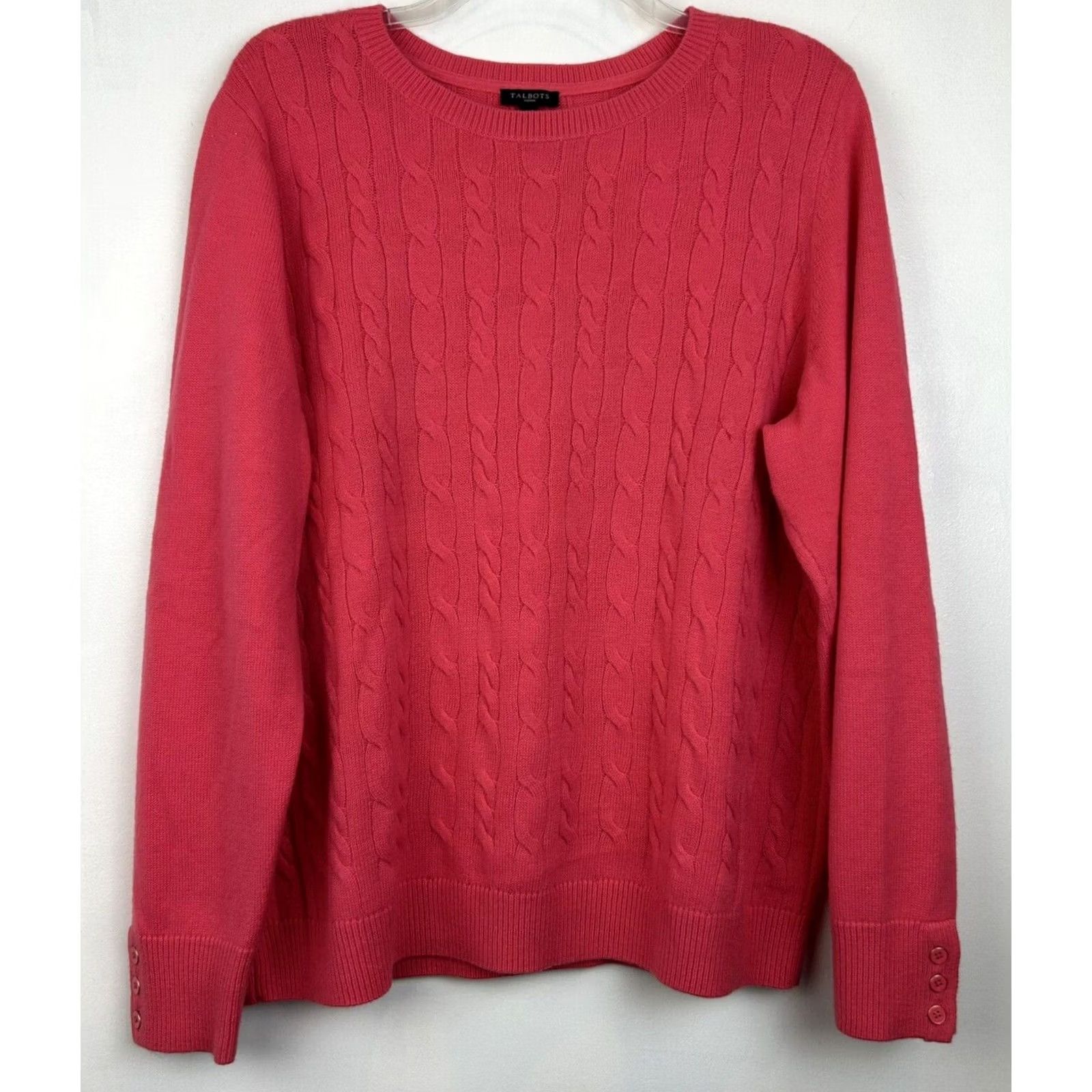 Talbots VINTAGE Talbots Sweater Women 2X Cable Knit Wool Blend Hot Pink Old Money Quiet Luxury Size XXL / US 16-18 / IT 52-54 - 2 Thumbnail
