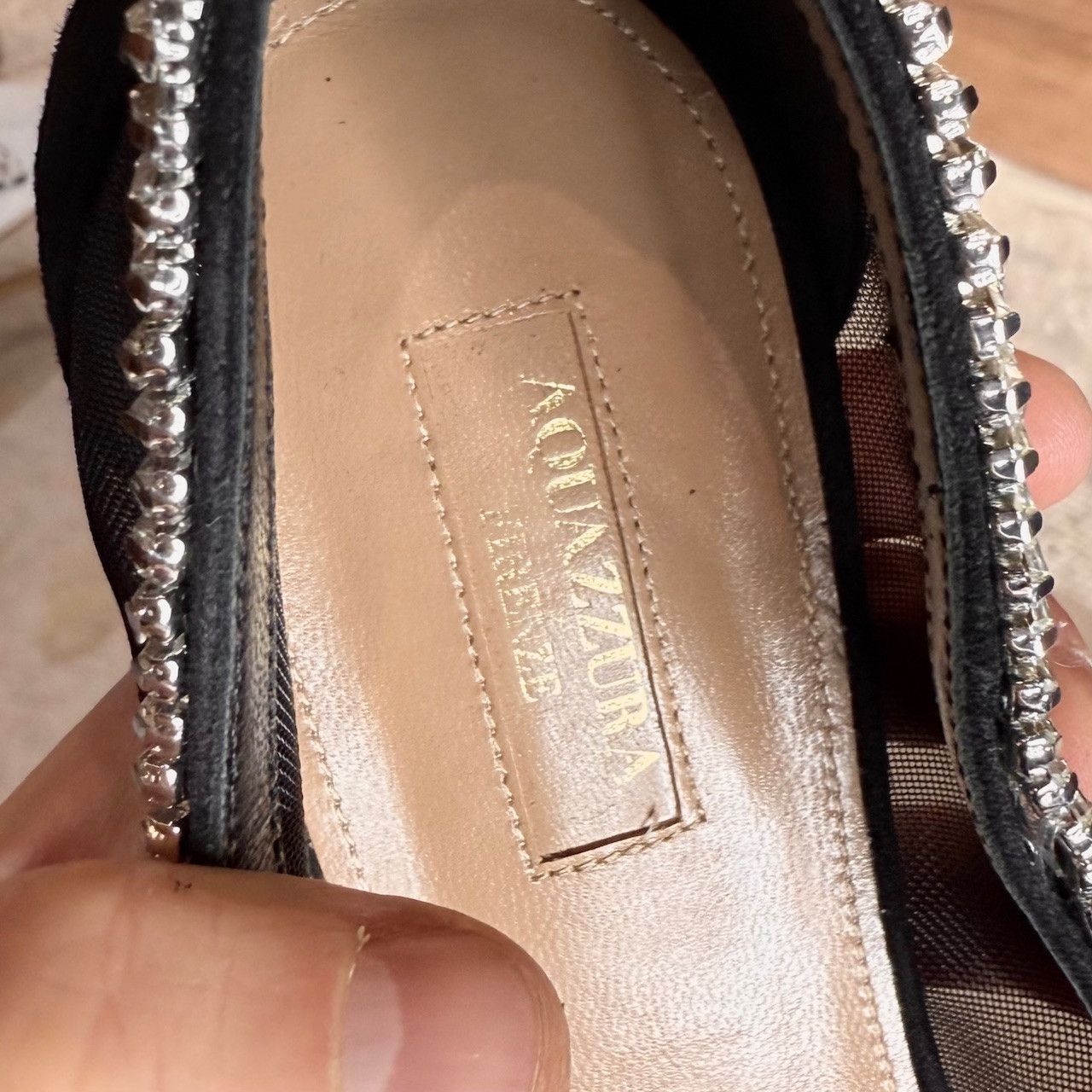 Aquazzura Aquazzura Black Crystal Embellished Mesh Flats Size US 11 / IT 41 - 12 Thumbnail