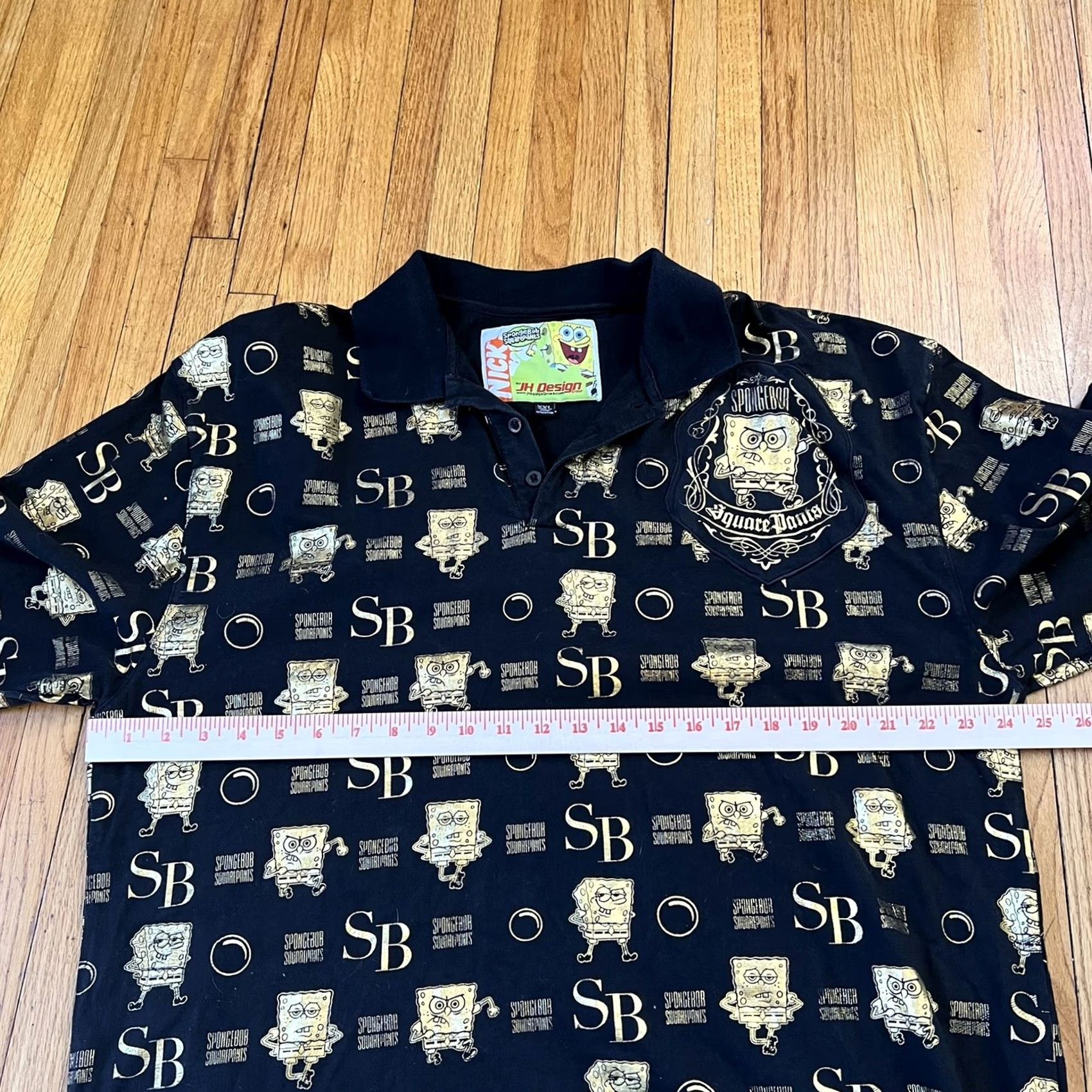 JH Design JH Design SpongeBob black Gold Polo Sz XXL Shirt Nickelodeon All Over Print Polo Shirt Mens Short Sleeve Collared Cotton Size US XXL / EU 58 / 5 - 5 Thumbnail