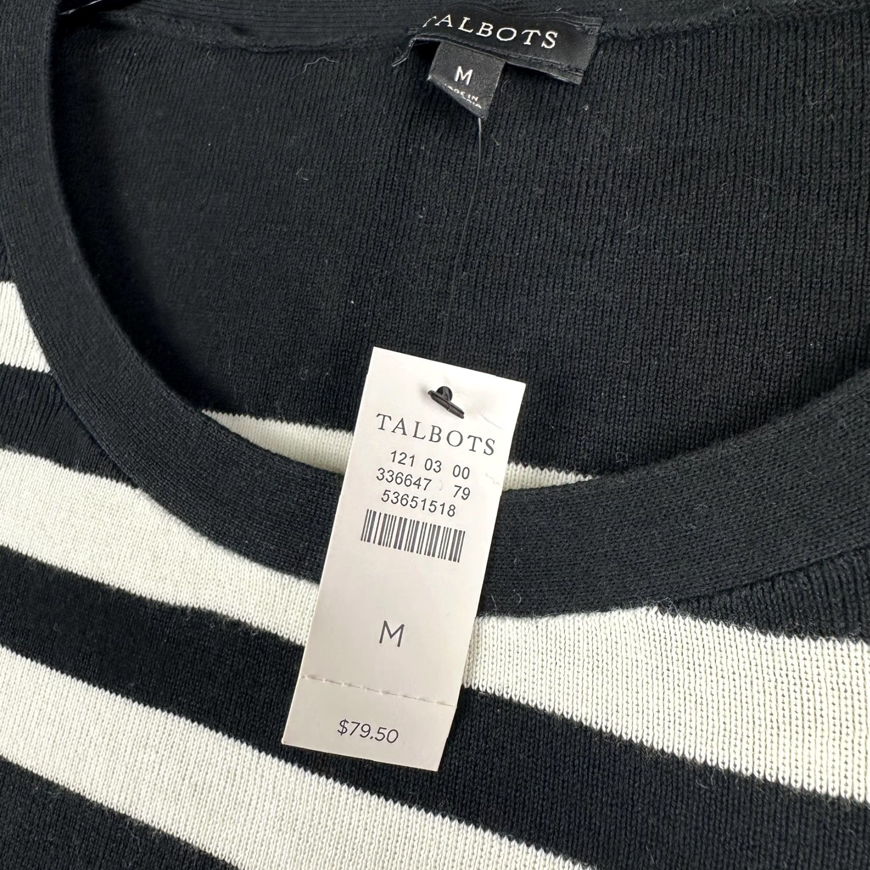 Talbots Talbots Sweater Womens Medium Blue Striped 3/4 Sleeve Button Cuff Knit Pullover Size M / US 6-8 / IT 42-44 - 2 Thumbnail