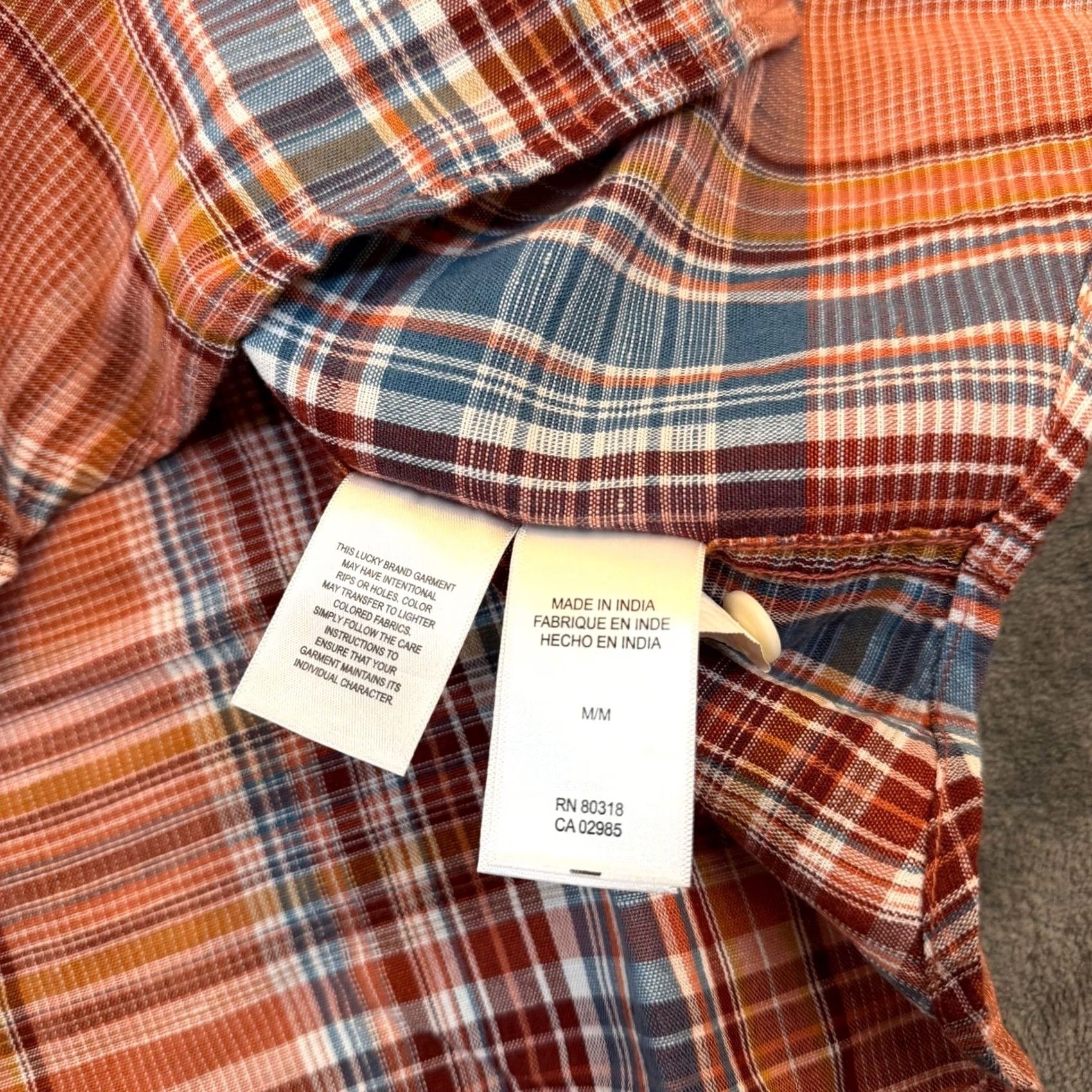 Lucky Brand Lucky Brand Shirt Mens Medium Orange Blue Plaid Linen Blend NWT Button-Up Classic Fit Casual Summer Multicolor Pocketed Mens Size US M / EU 48-50 / 2 - 7 Thumbnail