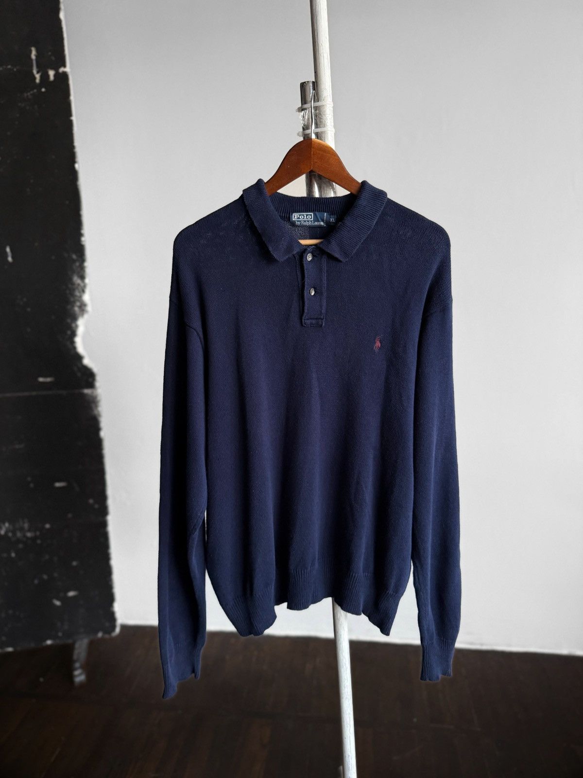 Polo Ralph Lauren Polo Ralph Lauren Vintage Navy Knit Long Sleeve Polo Sweater Size US XL / EU 56 / 4 - 1 Thumbnail