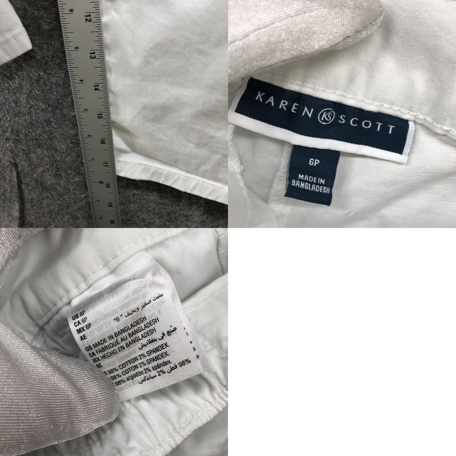 Vintage Karen Scott Pants Womens 6P Capri Chino White Flat Front Mid Rise Cropped Summer Size 28" / US 6 / IT 42 - 8 Thumbnail