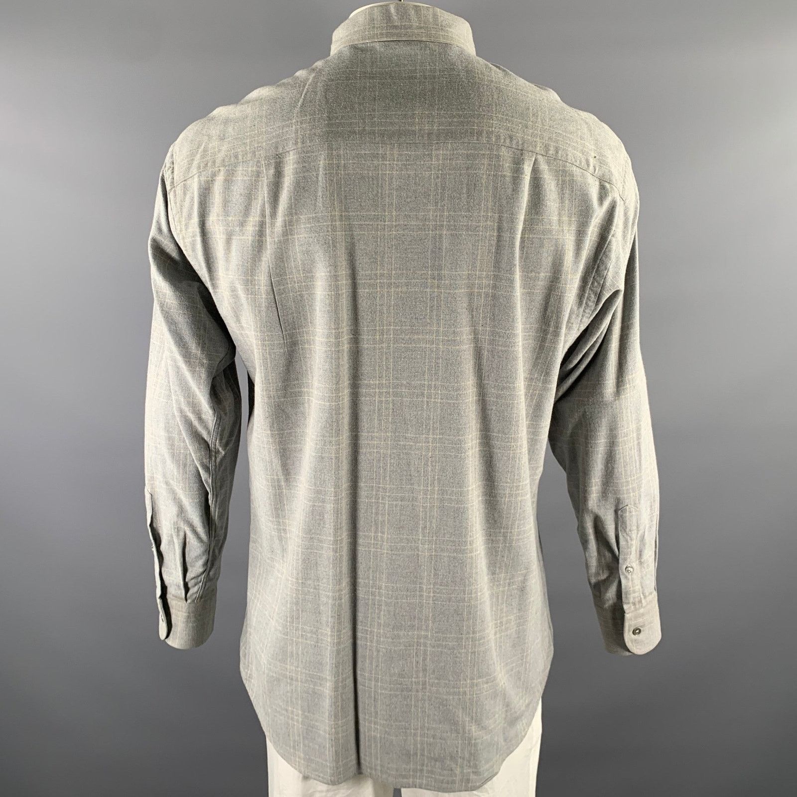 Ermenegildo Zegna ERMENEGILDO ZEGNA XL Grey Plaid Cotton Button Down Shirt Size US XL / EU 56 / 4 - 4 Thumbnail