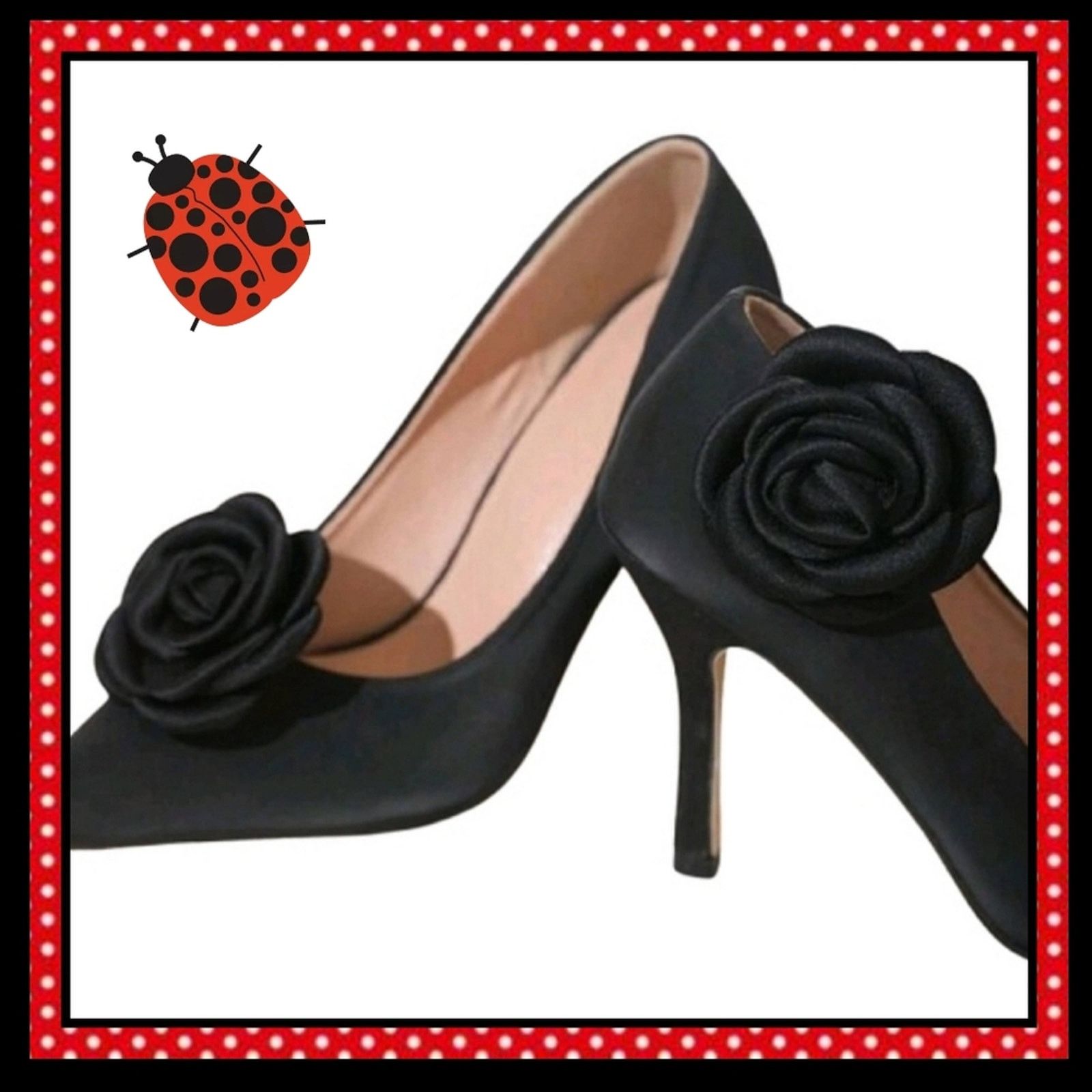 Other CLASSIC & ELEGANT ☆ MATTE BLACK SATIN ☆ ROSE SHOE CLIPS NIP Size US 4 / IT 34 - 1 Thumbnail