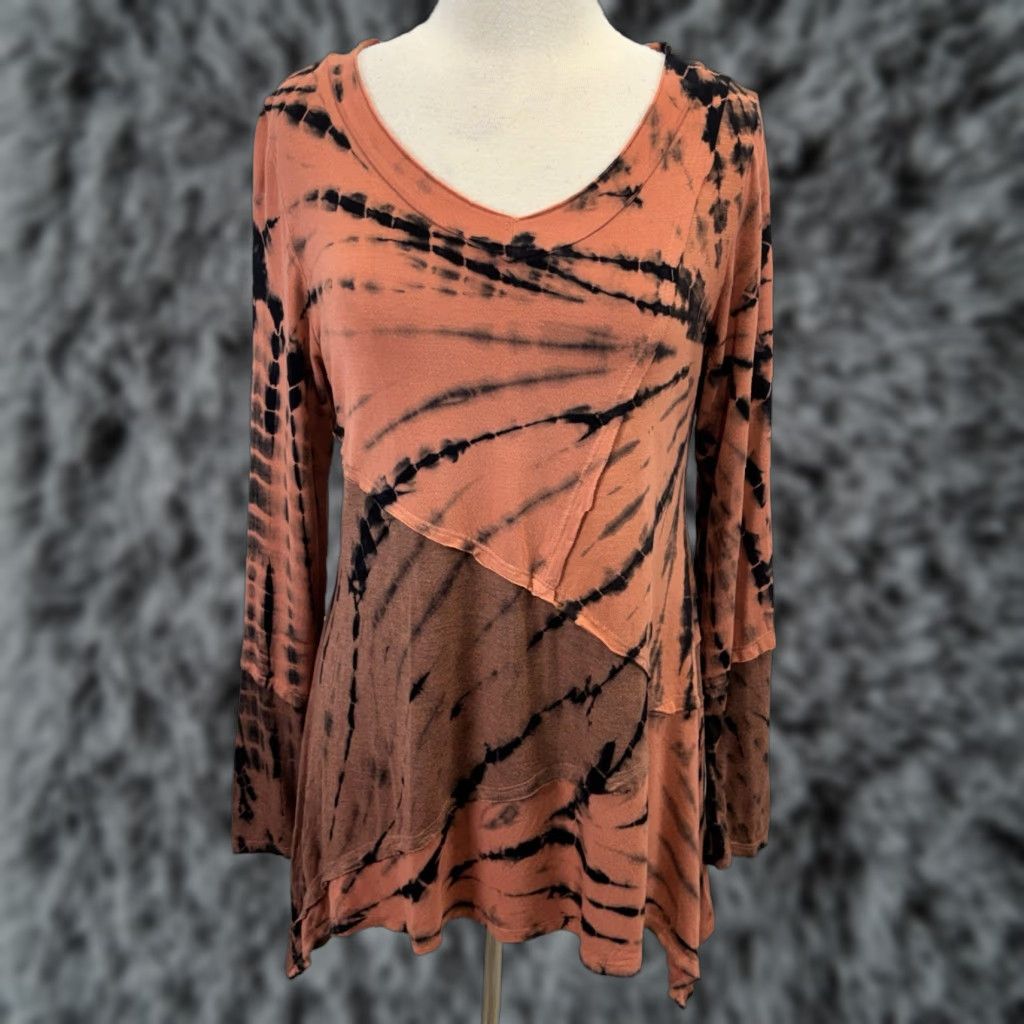 Soft Surroundings Soft Surroundings Tie Dye Tunic Top Shirt Women’s M Orange Bohemian Hippie Long Sleeve Pullover Casual Rayon Blend Asymmetric Hem Size M / US 6-8 / IT 42-44 - 1 Thumbnail