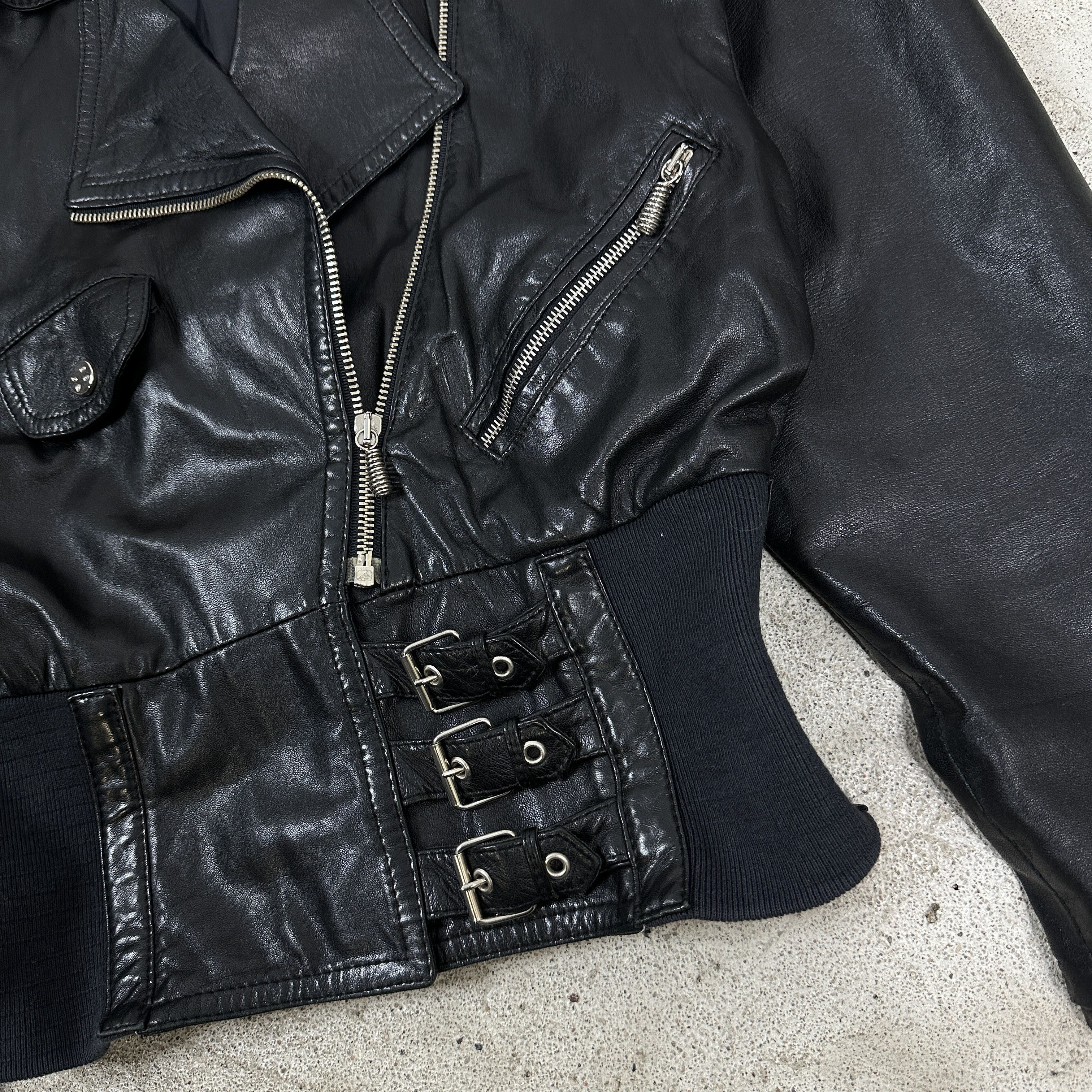 Vintage Vintage Avant Garde Biker Leather Jacket Made in Italy Size M / US 6-8 / IT 42-44 - 3 Thumbnail