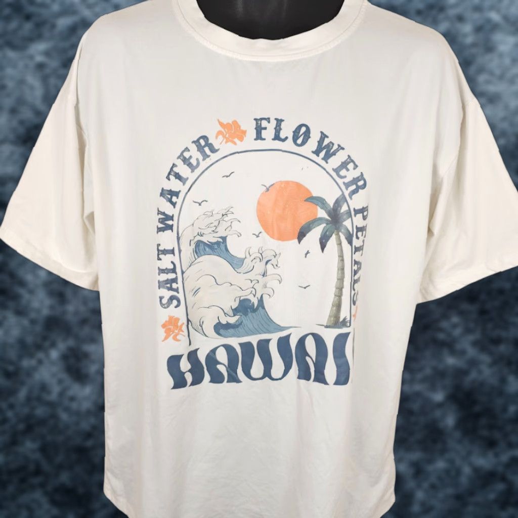 Vintage Hawaii T Shirt Mens Large White Salt Water Flower Petals Travel Destination Shirt Mens Size US L / EU 52-54 / 3 - 1 Thumbnail
