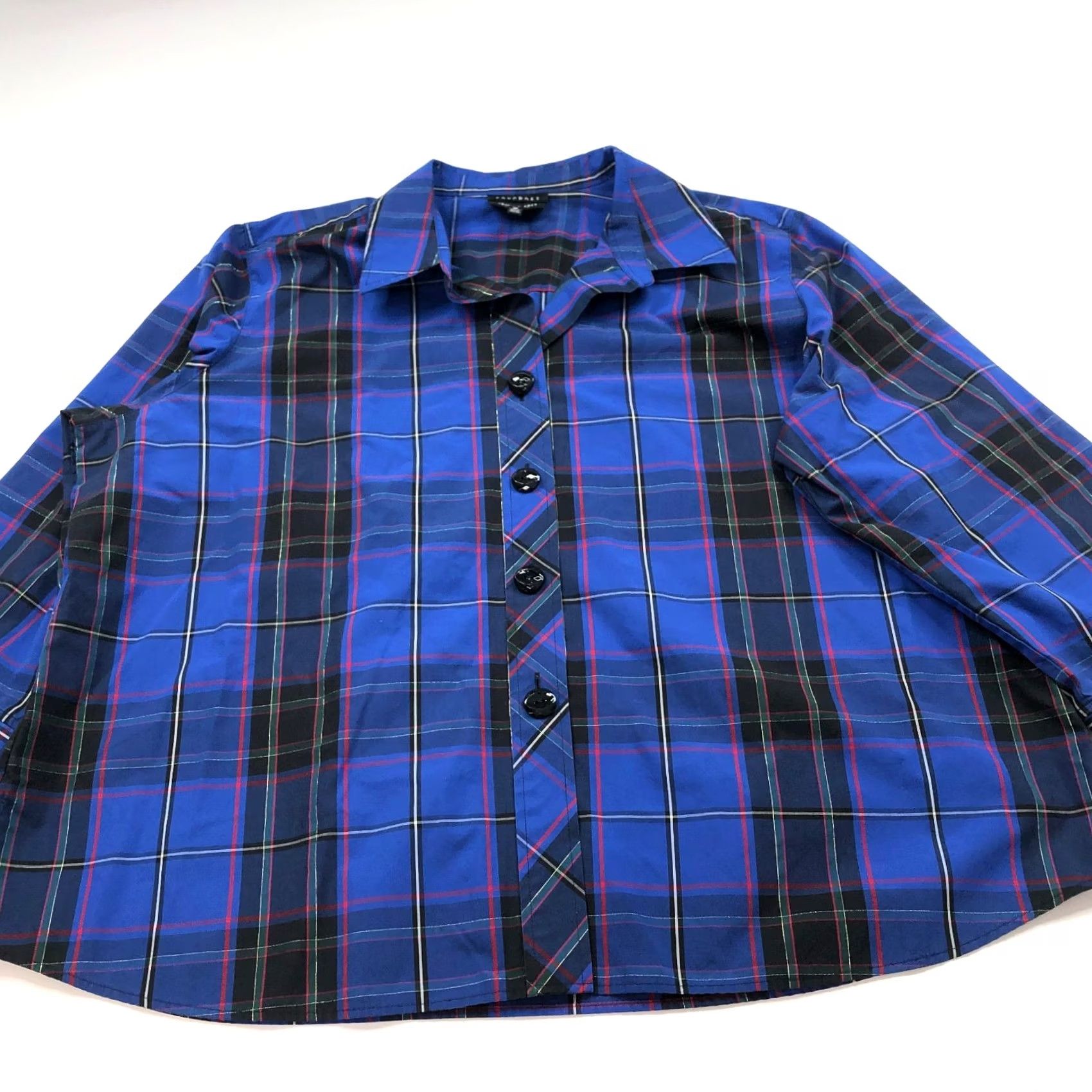 Vintage Foxcroft Plaid Shirt Blue 24W Long Sleeve Button-Up Womens Plus Shaped Wrinkle Free Casual Ready to Wear Size 4XL / US 24-26 - 2 Thumbnail