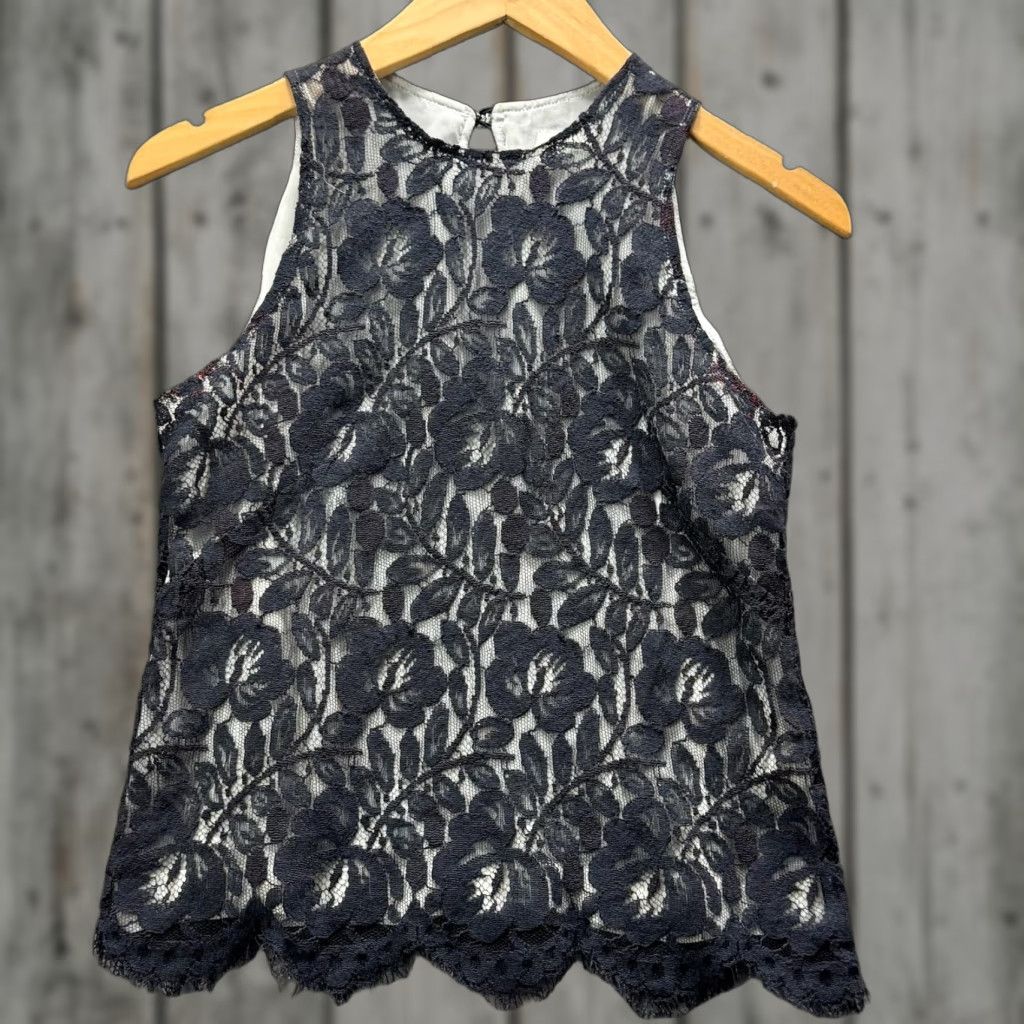 Todd Oldham Todd Oldham Tank Womens Small Black Lace Floral Lined Party Cocktail Crew Neck Sleeveless Scallop Hem Womens Small Black Lace Tank Top Size S / US 4 / IT 40 - 1 Thumbnail