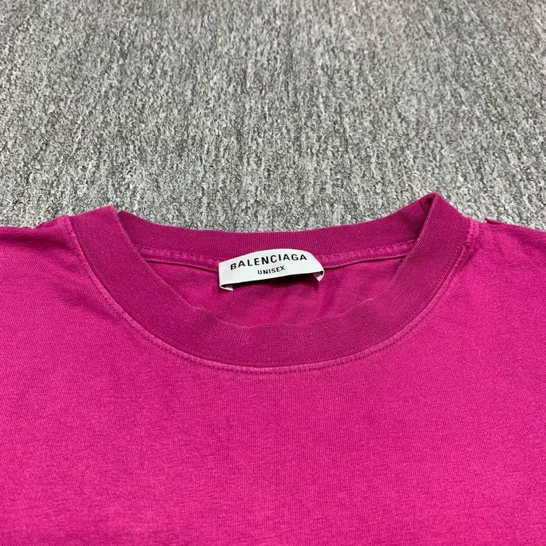 Balenciaga Pink water-wash distressed ink short-sleeve