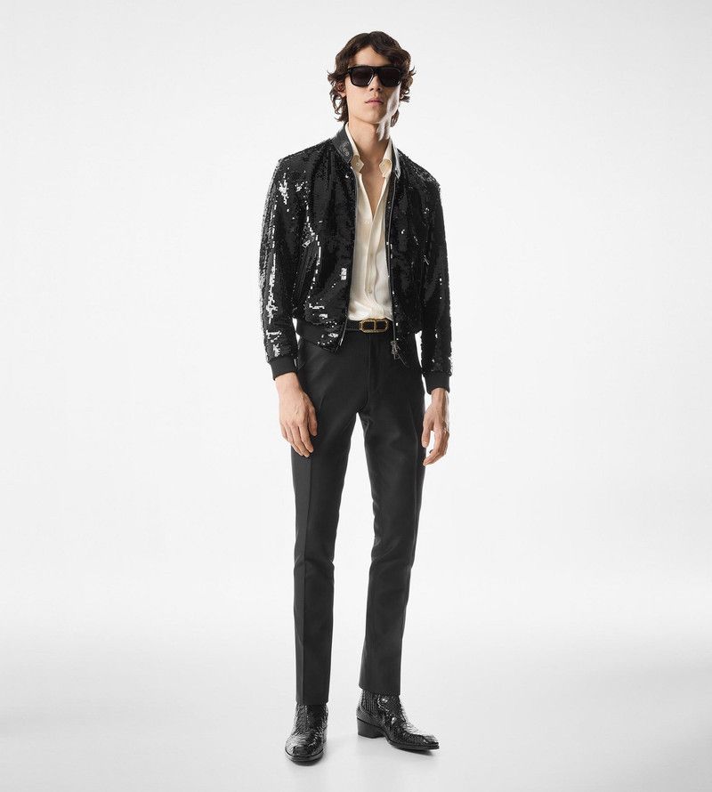 Tom Ford o1sm1stk0326 Sequin Embroidered Leather Biker Blouson Jacket Size US M / EU 48-50 / 2 - 2 Thumbnail
